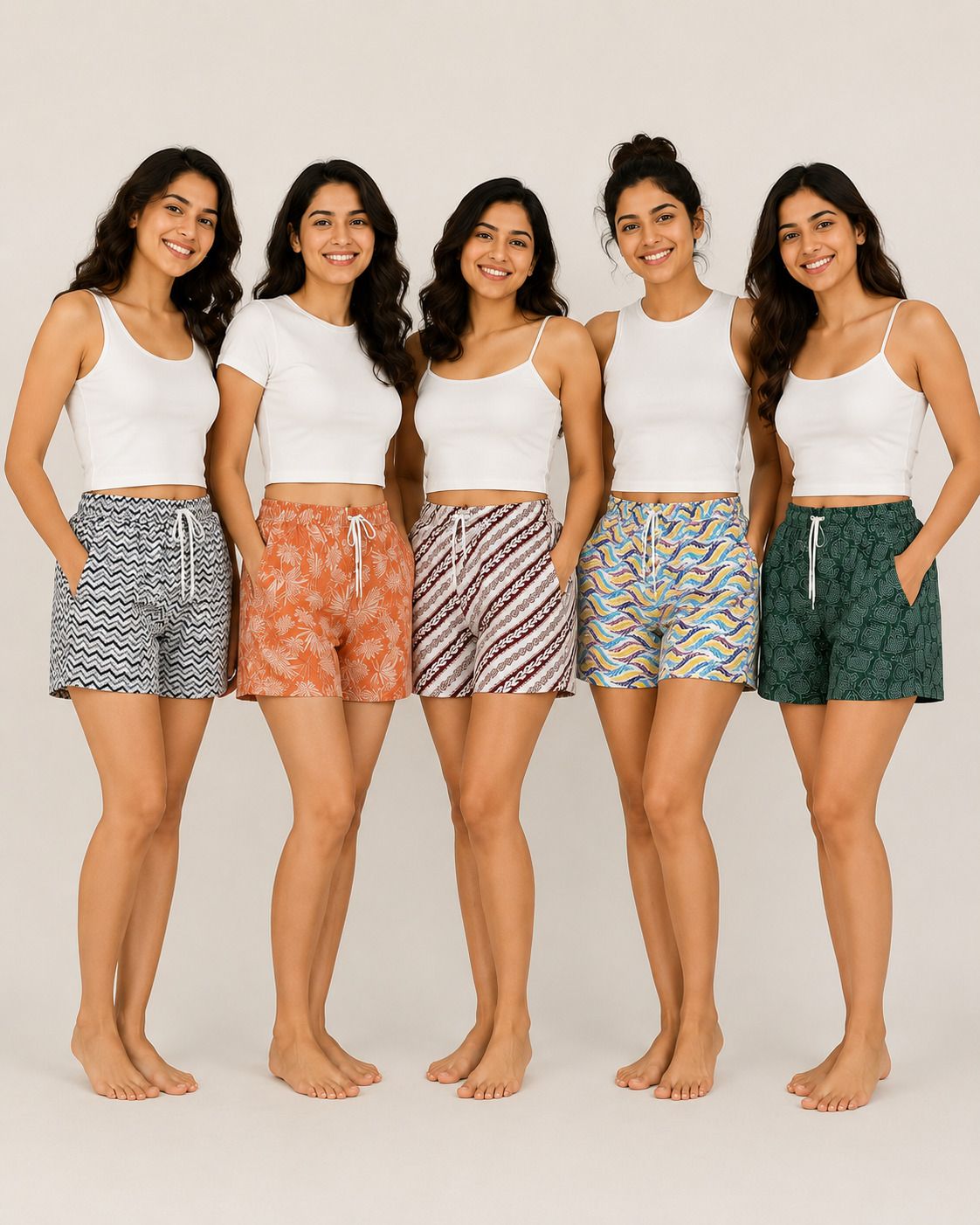 Pack of 3 Floral Print, Printed, Geometric Print, Chevron/Zig Zag Women Multicolor Casual Shorts-image-37