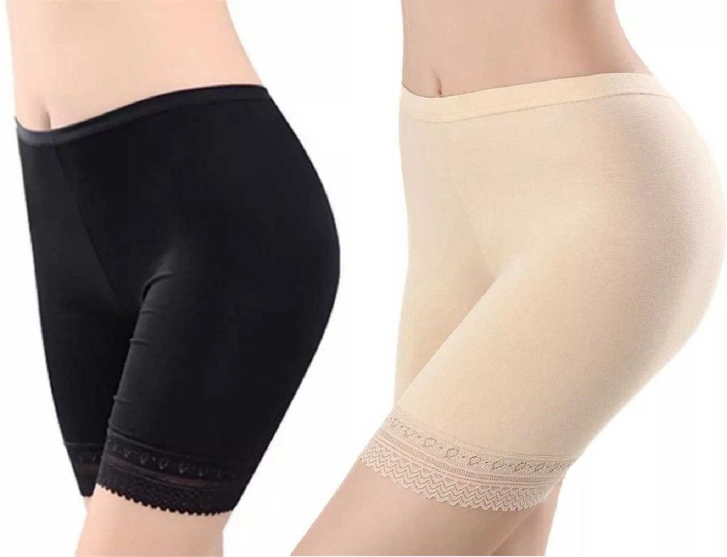 the klowt co Pack of 2 Solid, Self Design Women Black, Beige Basic Shorts, Regular Shorts, Cycling Shorts-picture-18
