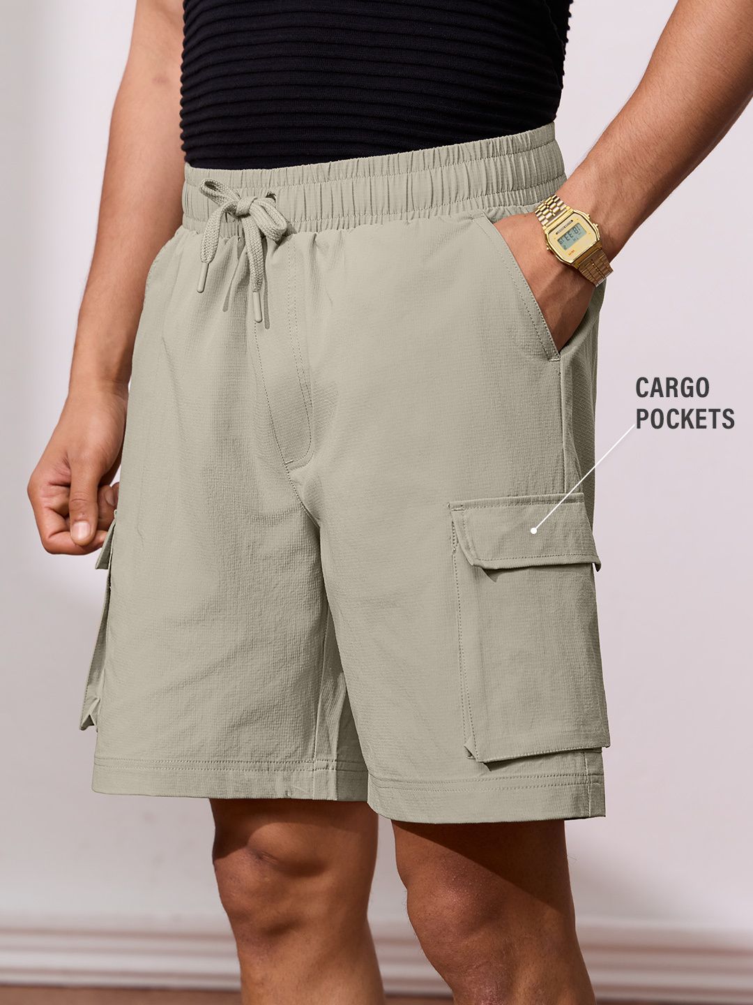 the souled store Solid Men Grey Cargo Shorts-picture-16
