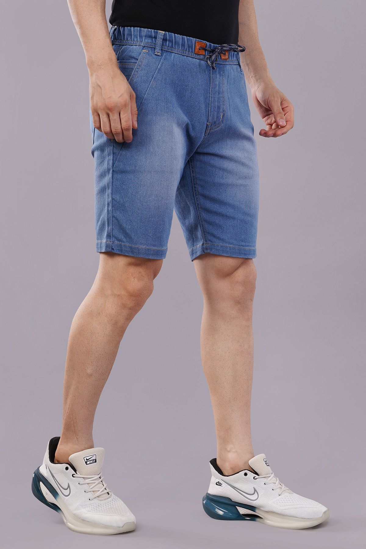 Solid Men Blue Denim Shorts-image-2