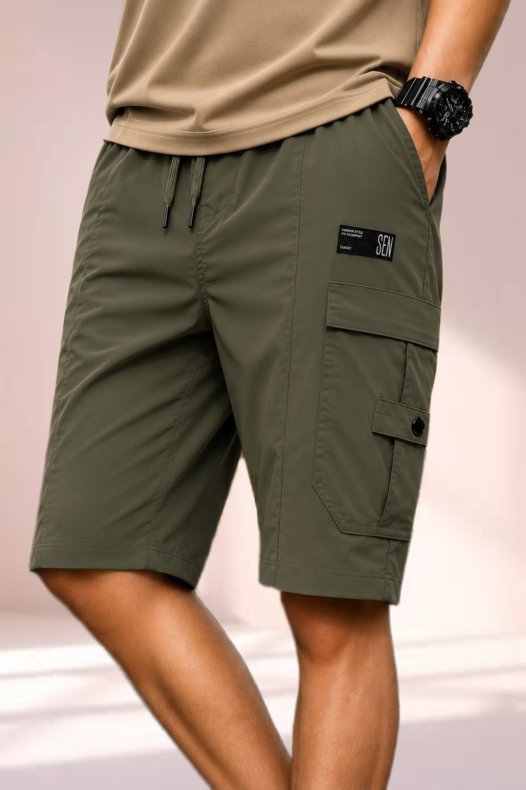 metronaut Men's Summer Utility Cargo Shorts for Travel Adventures Solid Men Light Green Cargo Shorts-picture-11