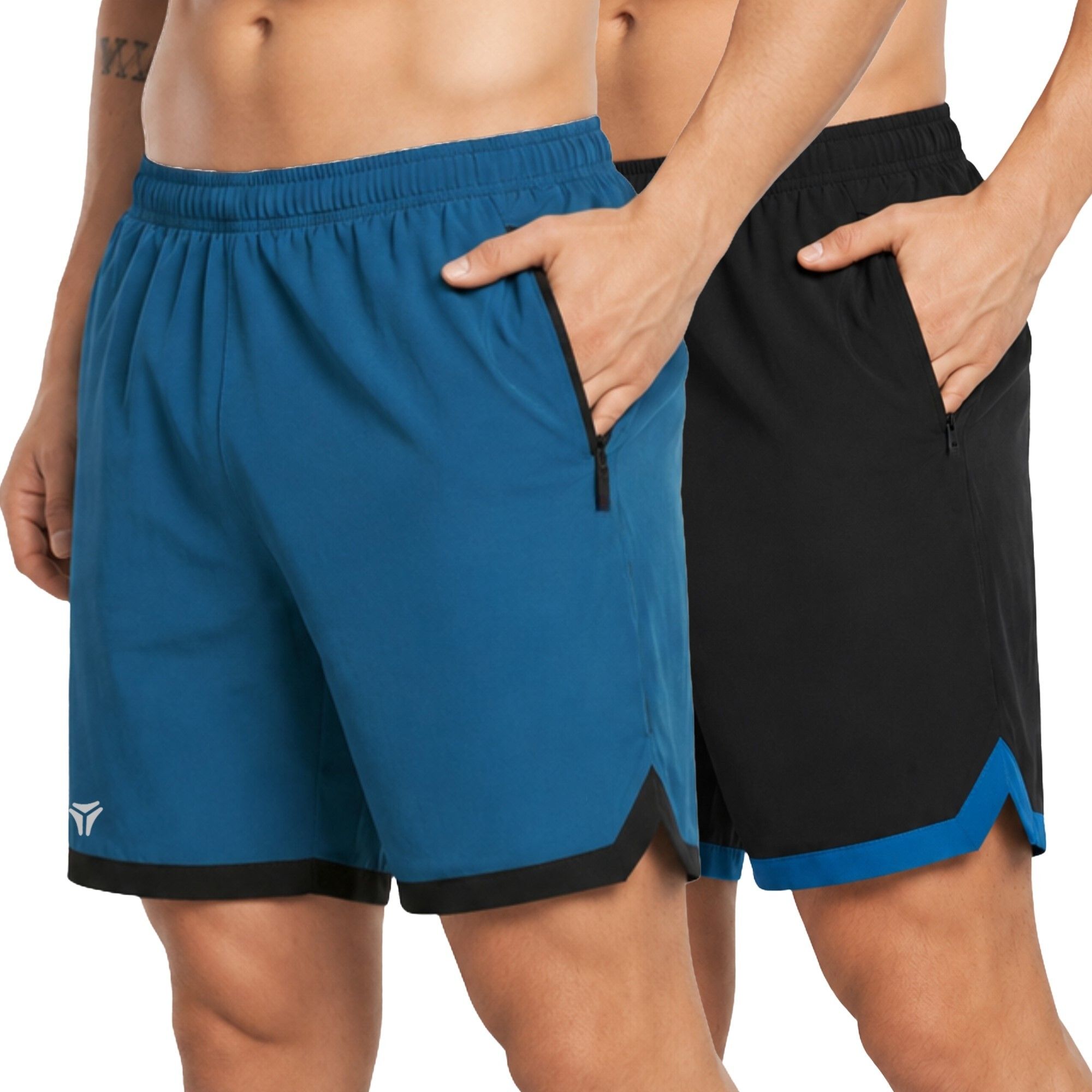 kyk Pack of 2 Solid Men Blue, Black Sports Shorts-picture-26
