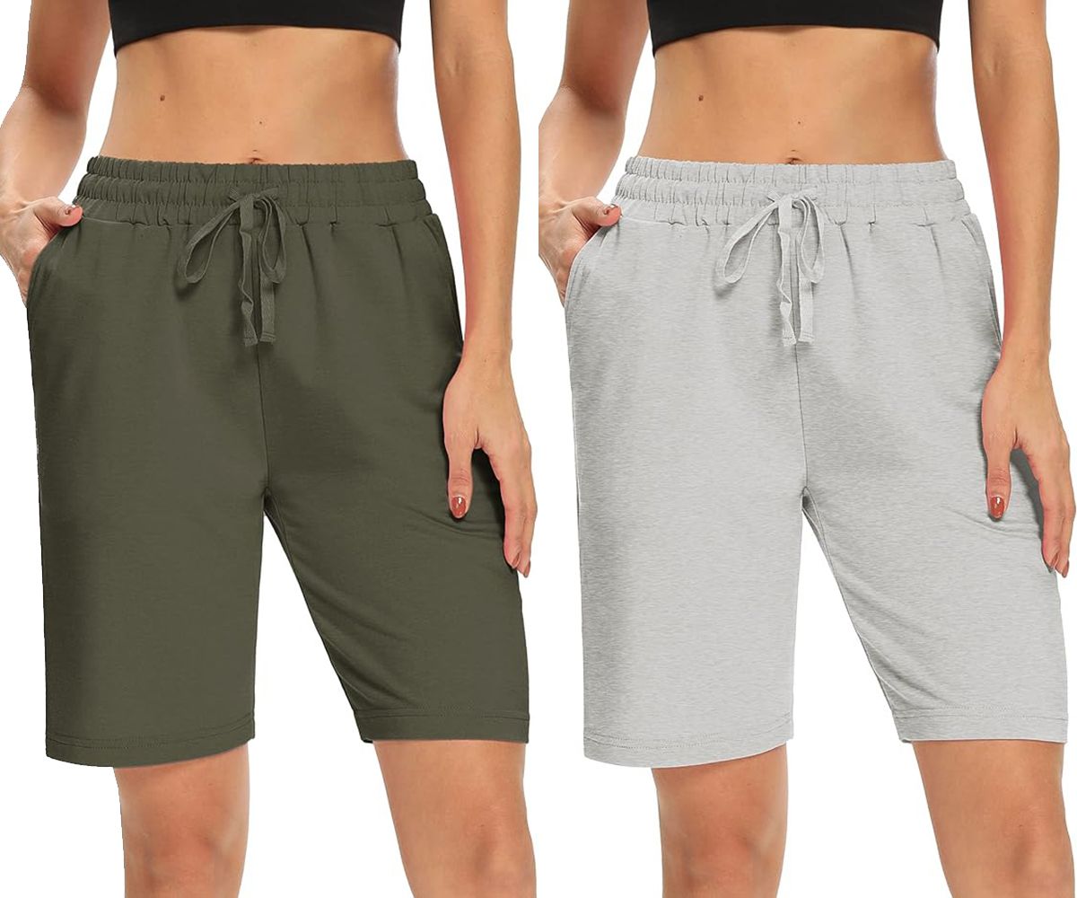 Pack of 2 Solid Women Multicolor Regular Shorts, Night Shorts, Basic Shorts, Casual Shorts, Boxer Shorts, Gym Shorts