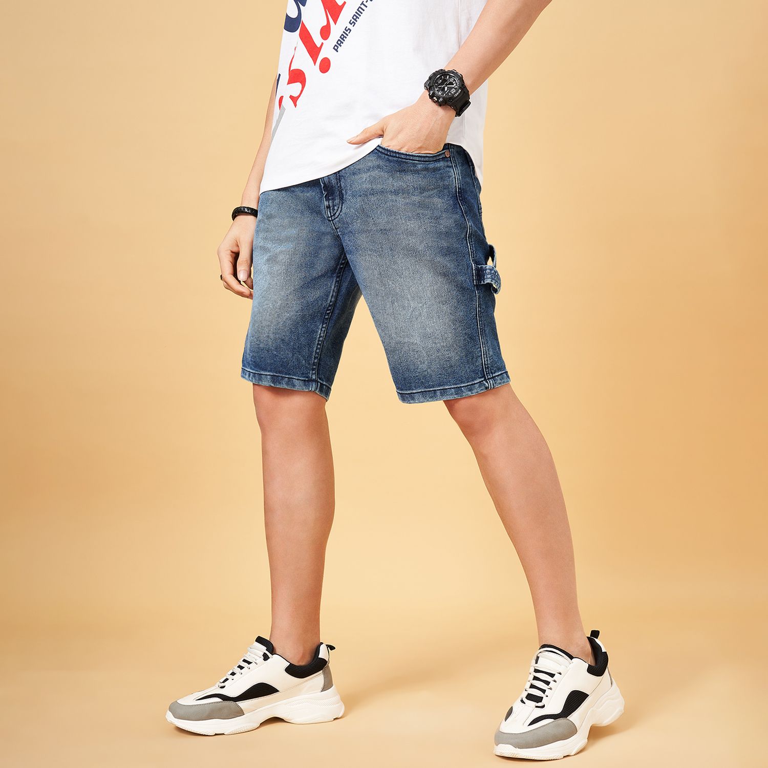 sf jeans by pantaloons Solid Women Blue Denim Shorts-picture-13