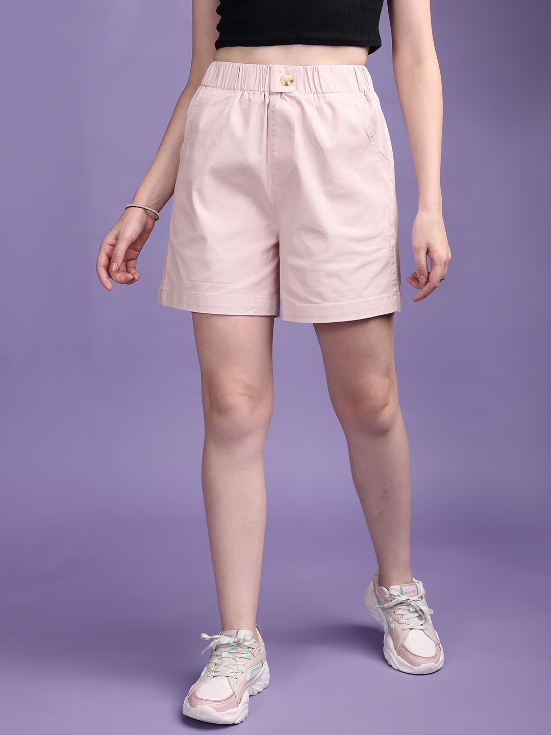 Solid Women Pink Casual Shorts-image-43