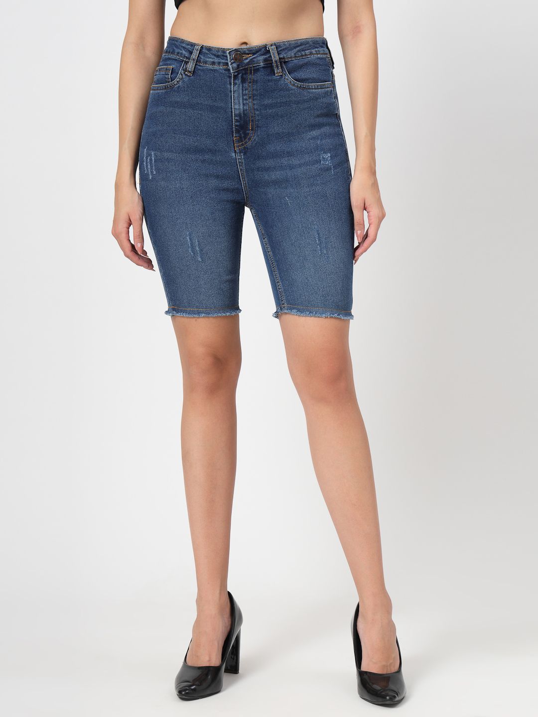 cosmic Solid Women Dark Blue Denim Shorts-picture-21