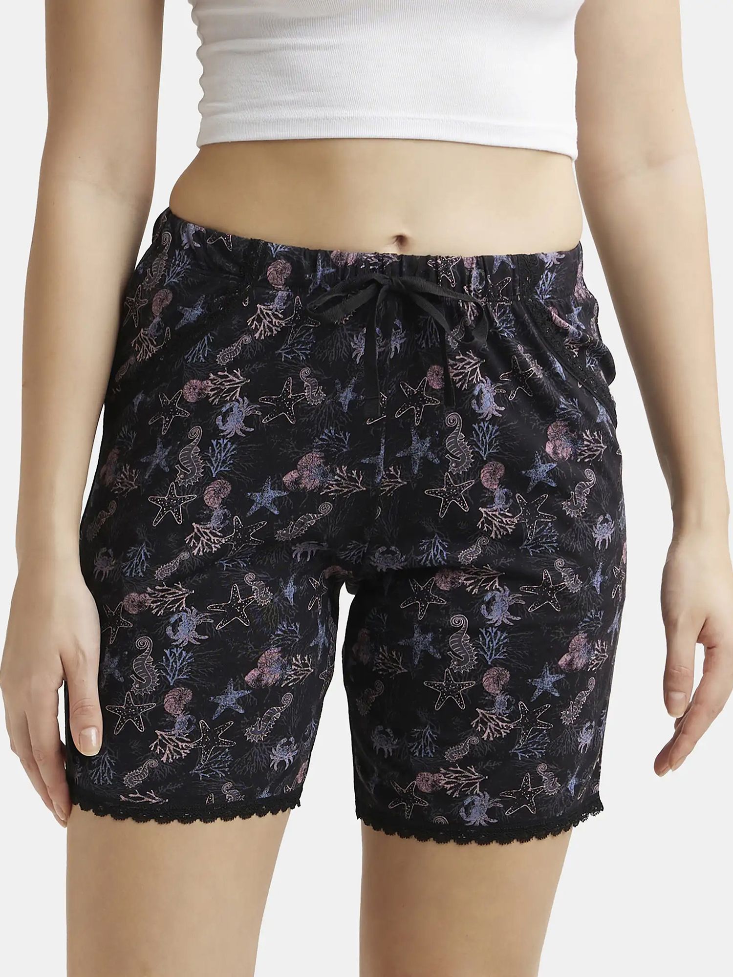 Printed Women Black Regular Shorts-image-44
