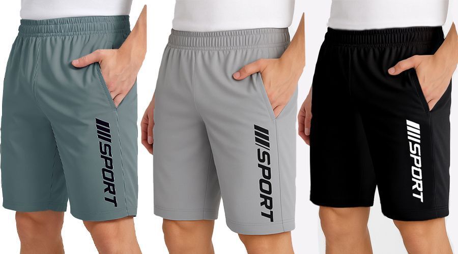 flyzen Pack of 3 Solid Men Grey Regular Shorts-picture-12