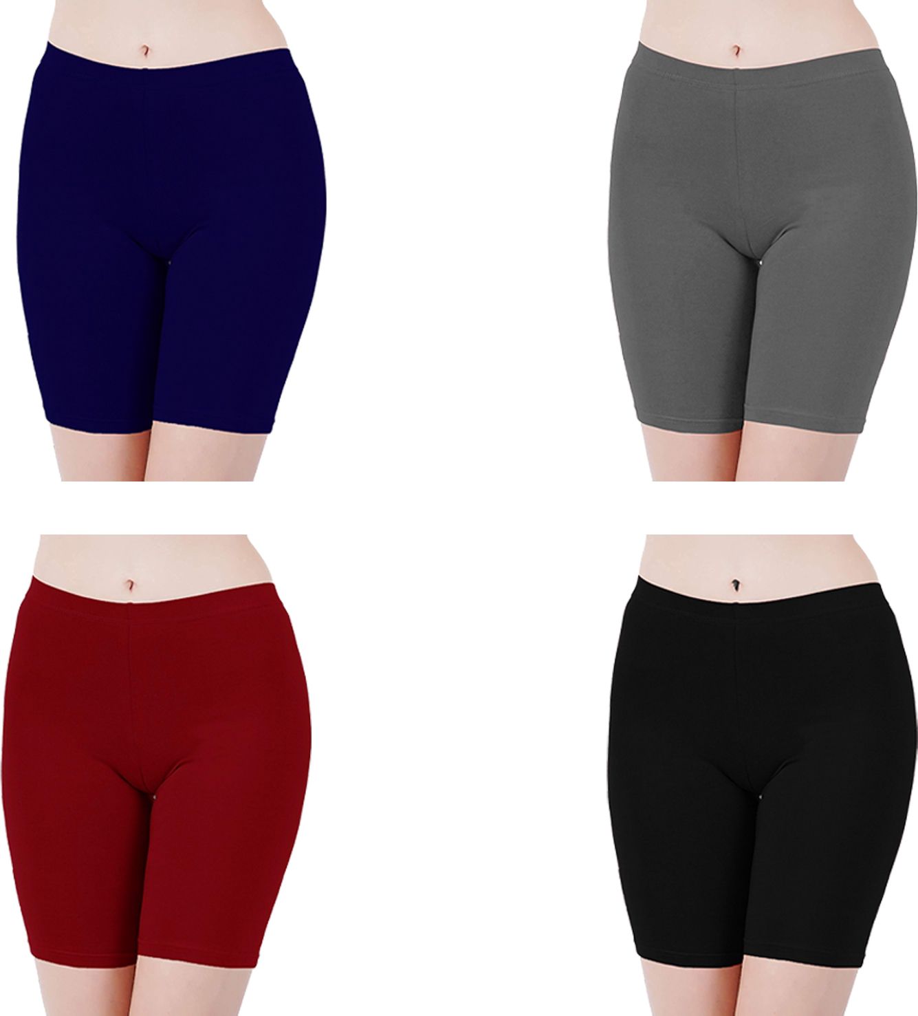 k m r Pack of 4 Solid Women Multicolor Regular Shorts-picture-13