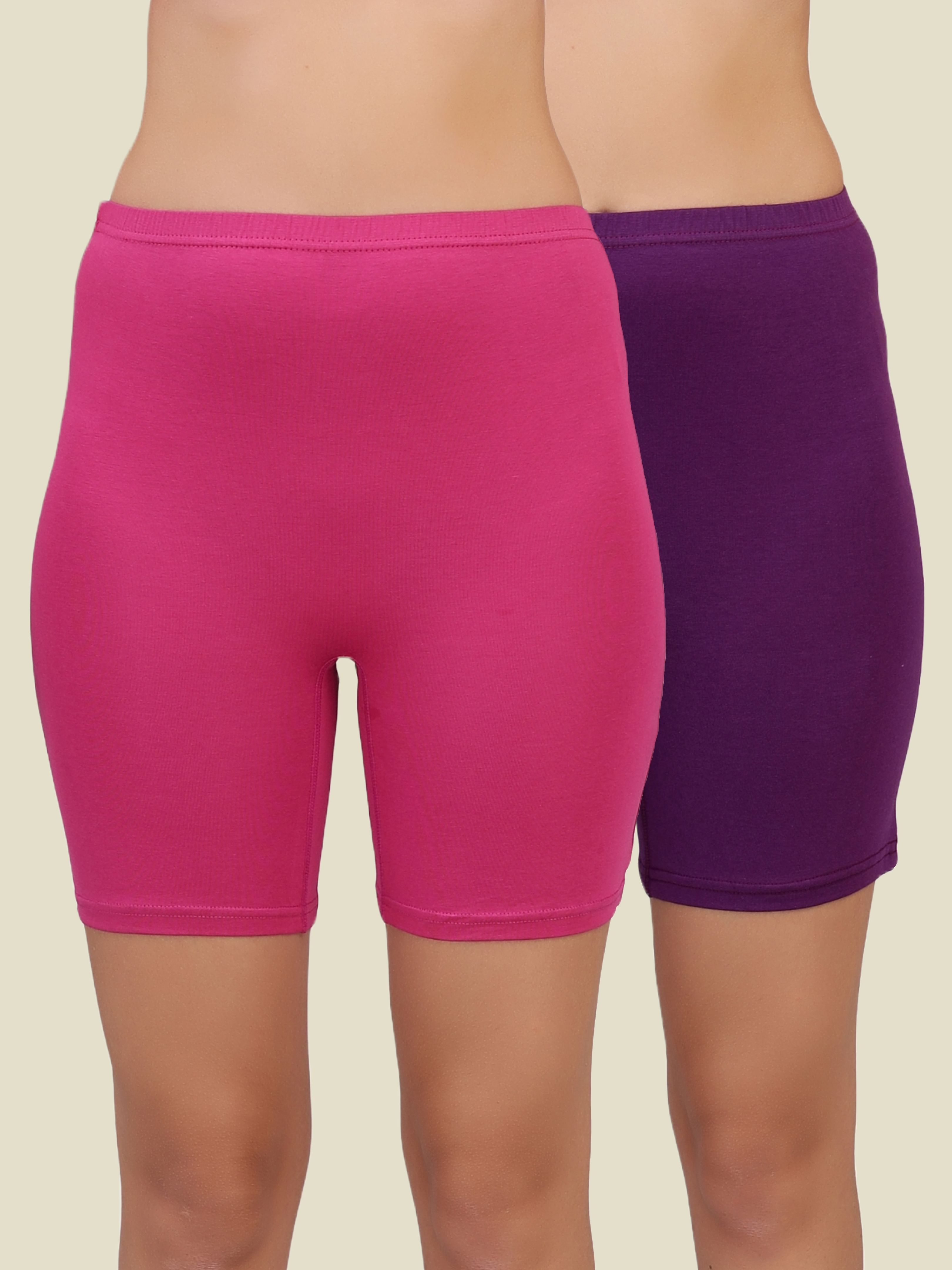selfcare Pack of 2 Solid Women Purple, Pink Cycling Shorts, Gym Shorts, Night Shorts, Regular Shorts, Running Shorts-picture-17