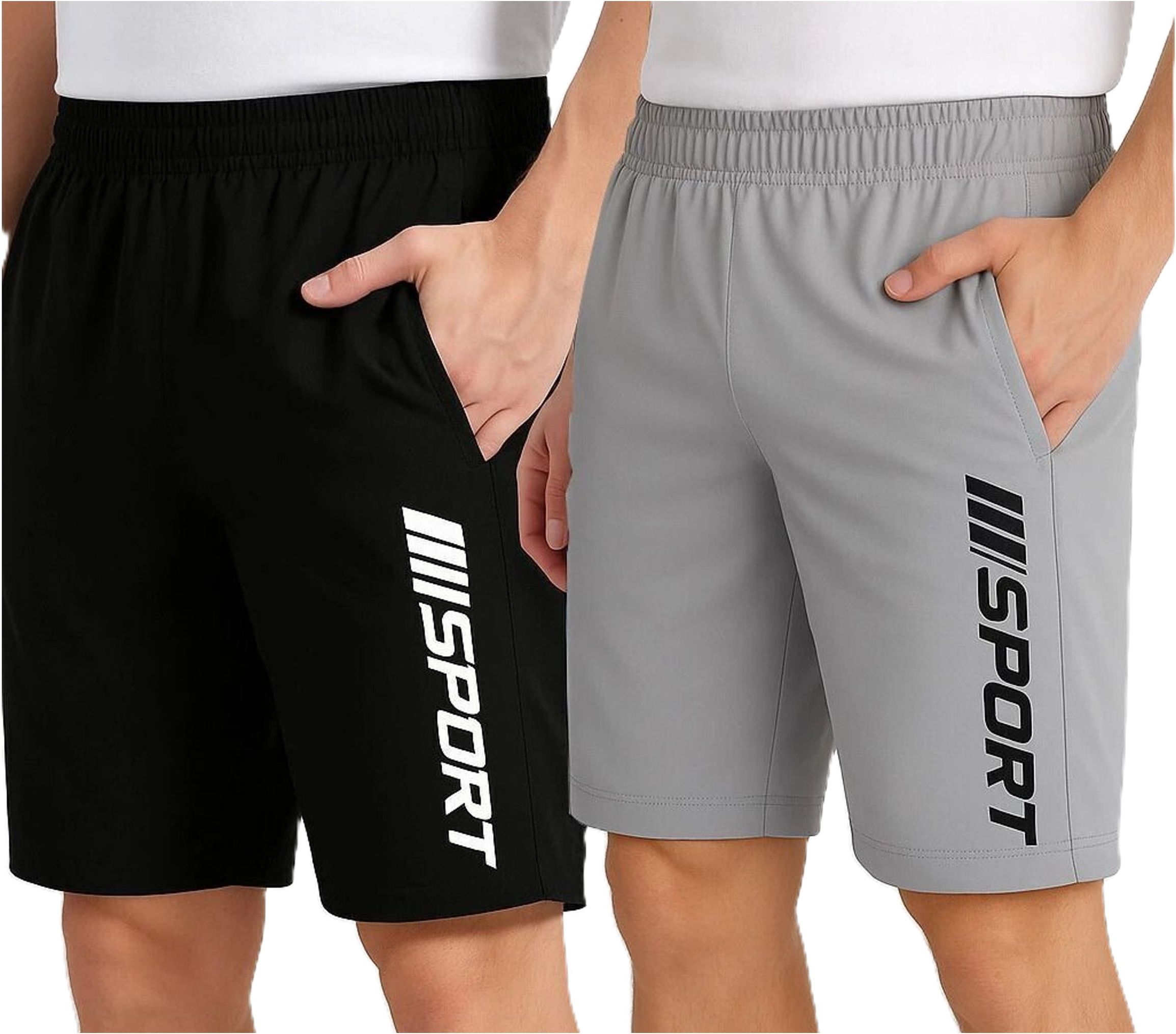 flyzen Pack of 2 Solid Men Black, Grey Regular Shorts-picture-40