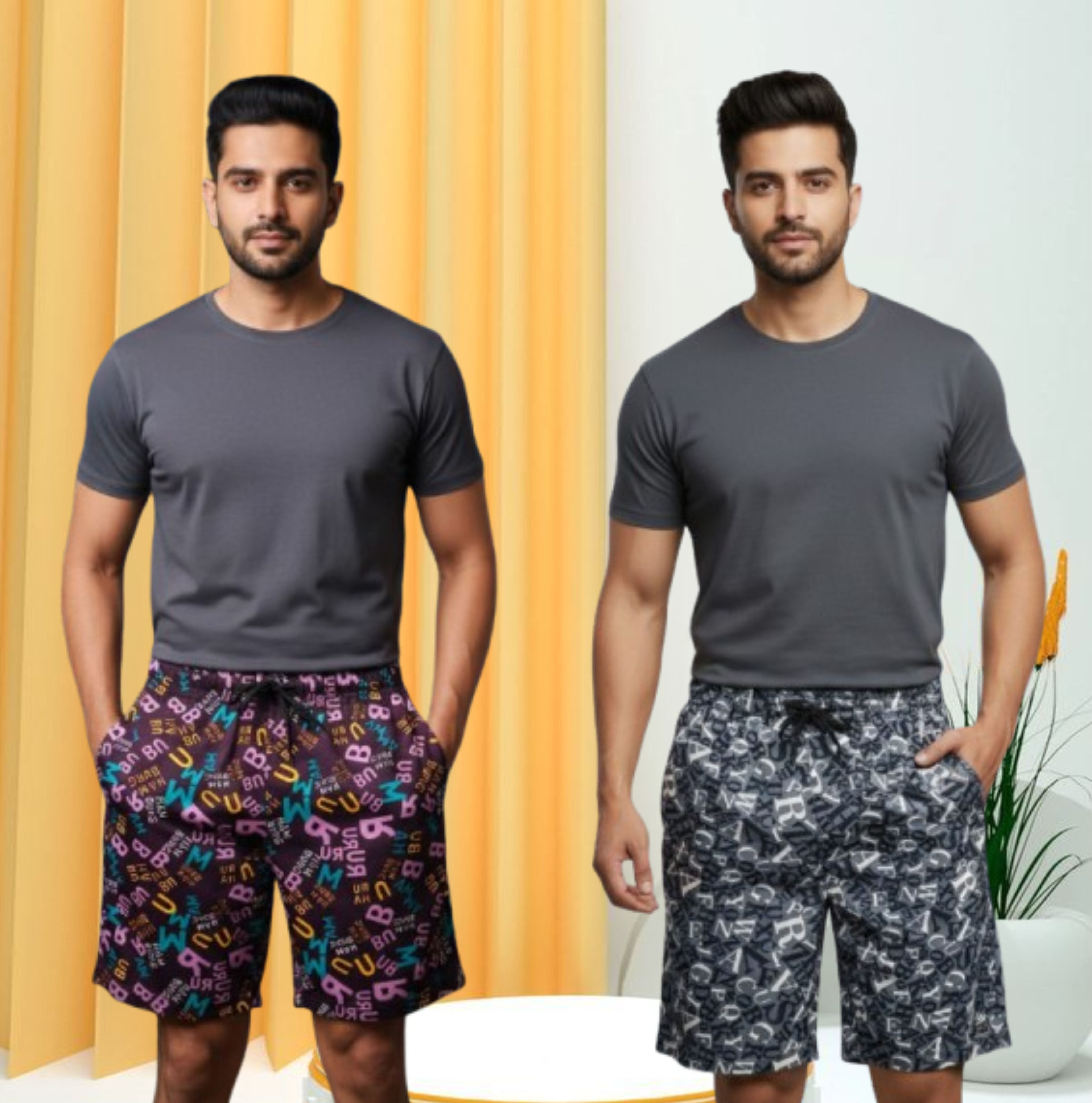 nfh fine baby Pack of 2 Printed, Graphic Print Men Grey, Black Casual Shorts-picture-21