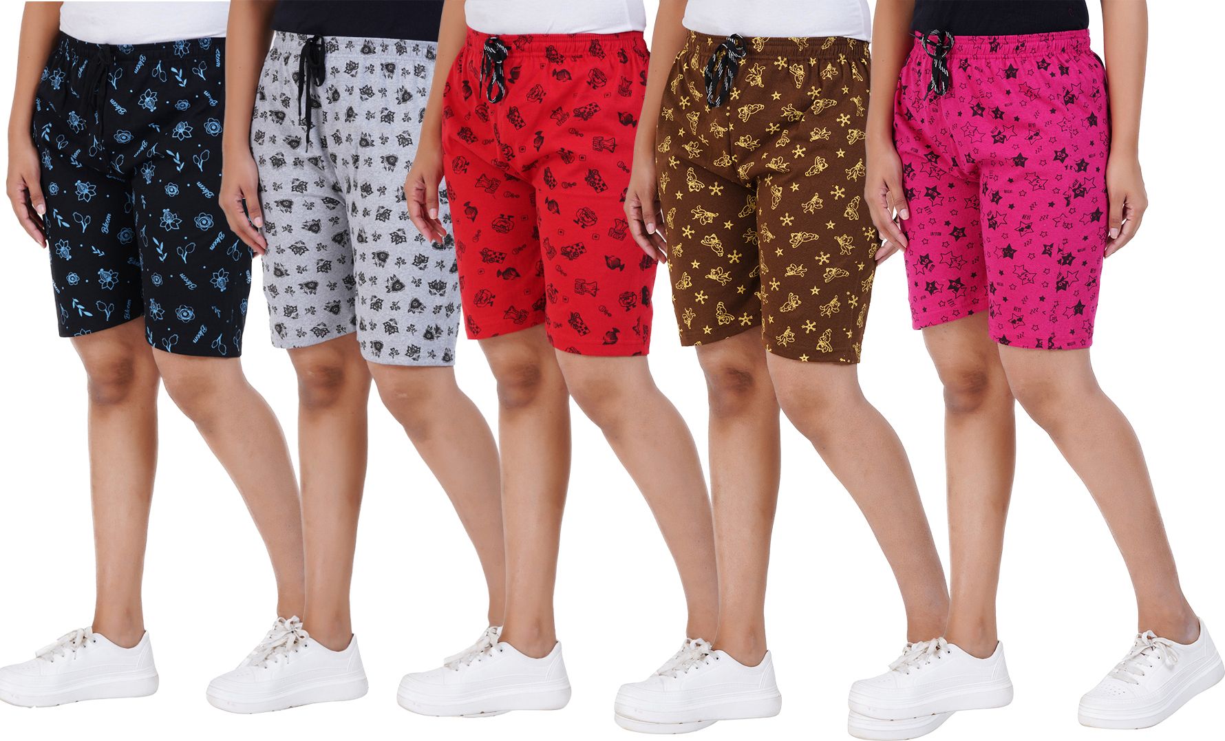 houseofcommon Pack of 5 Printed Women Multicolor Beach Shorts-picture-49