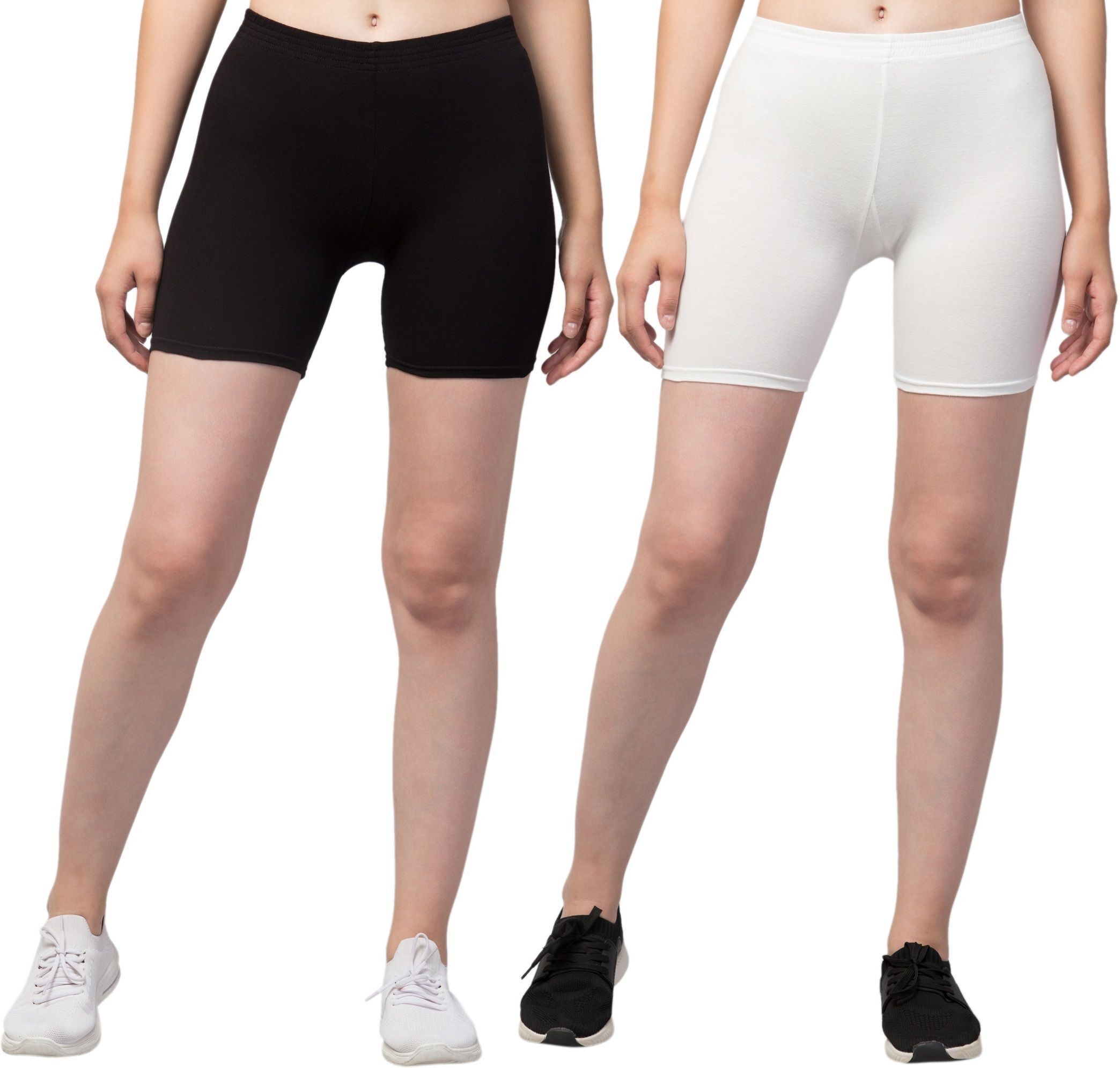 Pack of 2 Solid Women White, Black Regular Shorts, Night Shorts, Basic Shorts, Casual Shorts-image-49