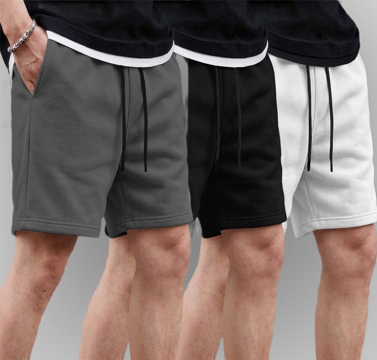 tesseract Pack of 3 Solid Men Dark Grey, Black, White Regular Shorts-picture-33