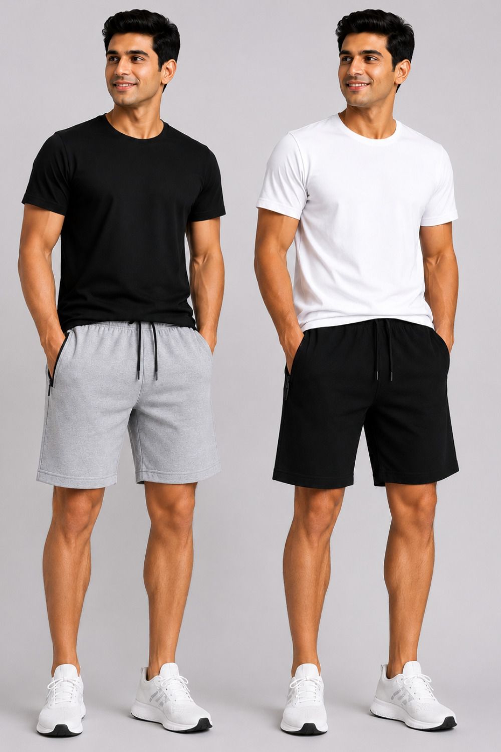 pick and pair Pack of 2 Solid Men Black, Grey Casual Shorts, Gym Shorts, Regular Shorts-picture-15