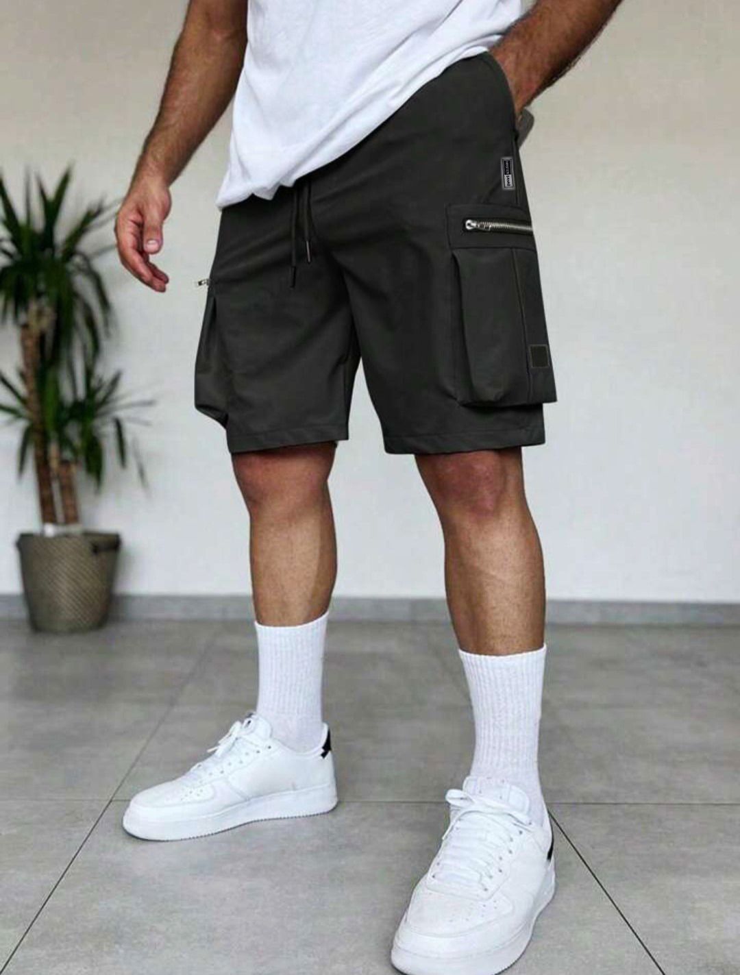 Solid Men Black Cargo Shorts-image-34