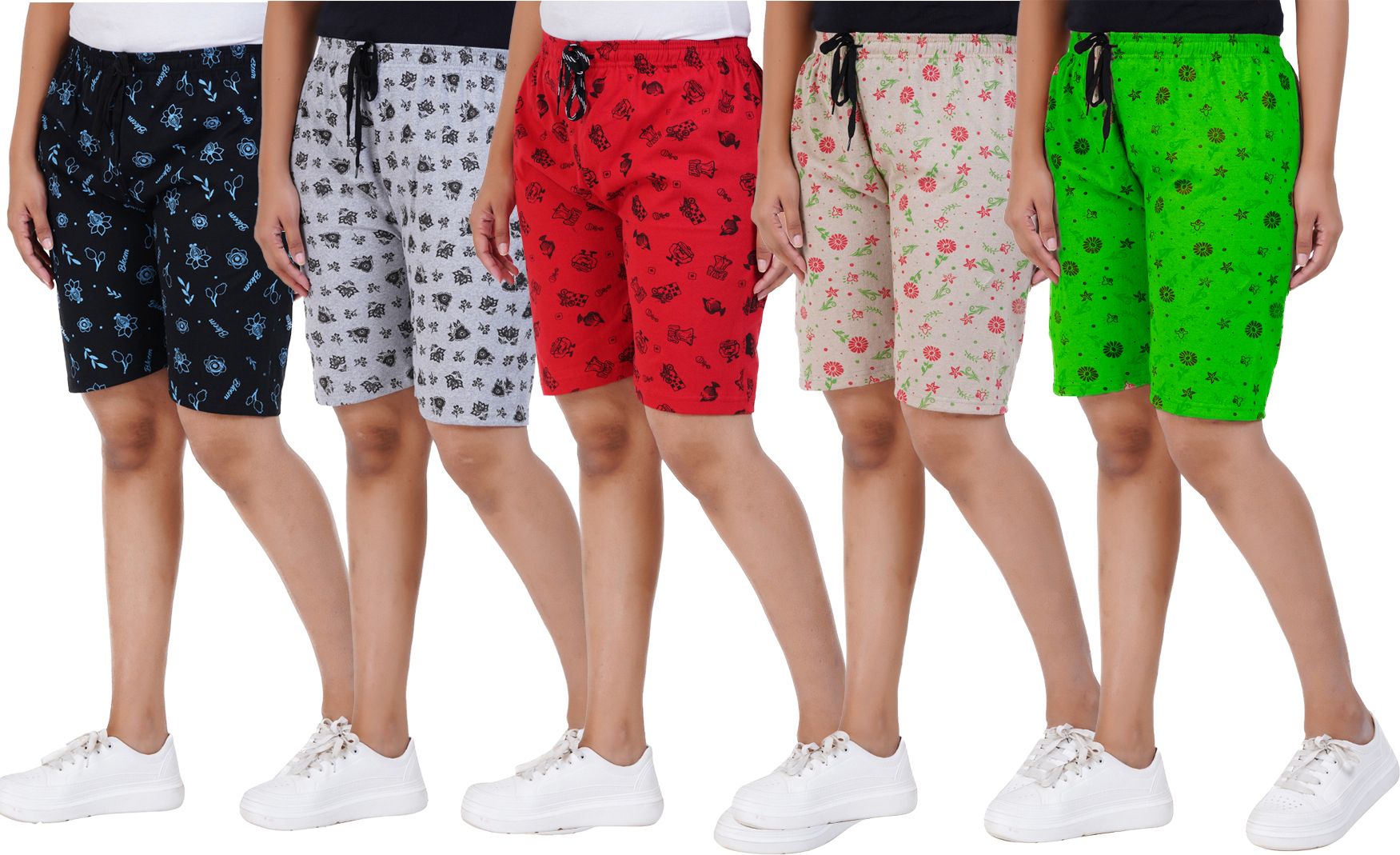 afra Pack of 5 Printed Women Multicolor Casual Shorts-picture-15
