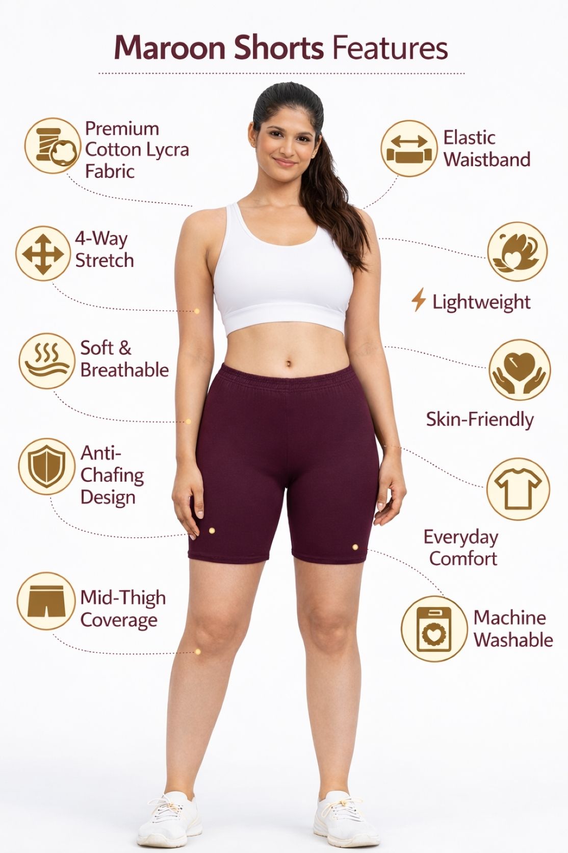 Solid Women Maroon Compression Shorts, Running Shorts, Gym Shorts, Cycling Shorts-image-23