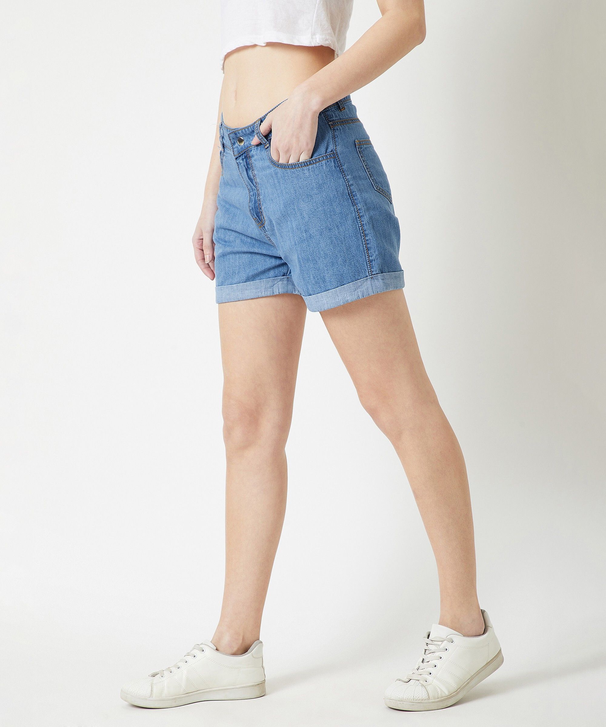 miss chase Solid Women Blue Basic Shorts-picture-23