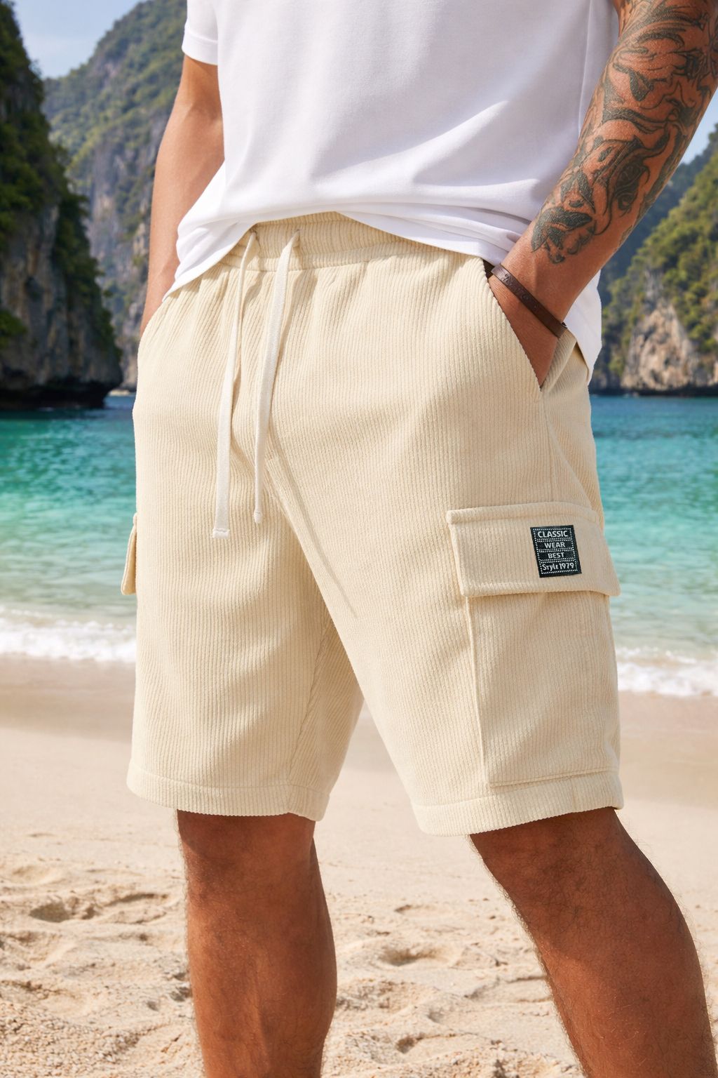avolt Solid Men Beige Cargo Shorts-picture-9