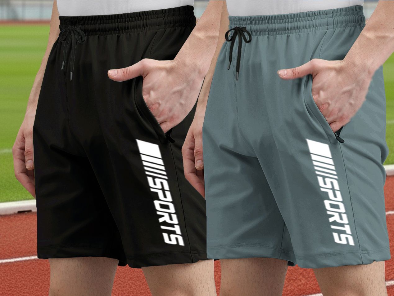 denlike' Pack of 2 Solid, Graphic Print Men Black, Green Sports Shorts-picture-17