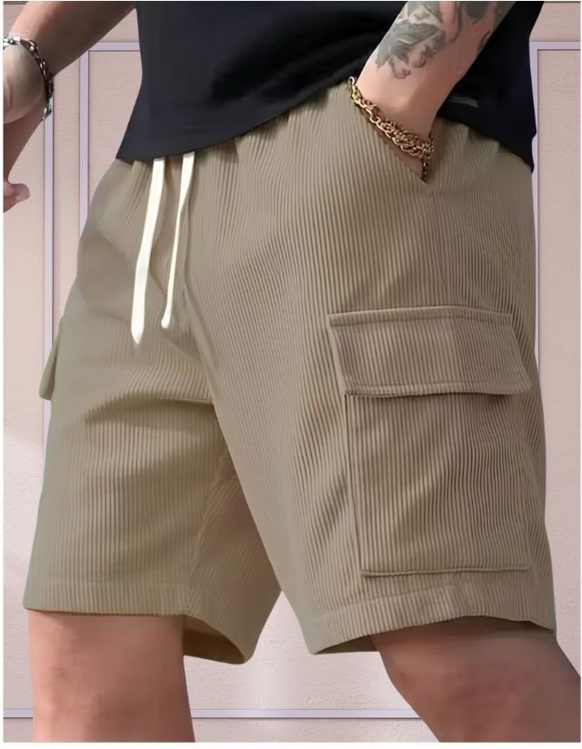 vivek Solid Men Beige Cargo Shorts-picture-19