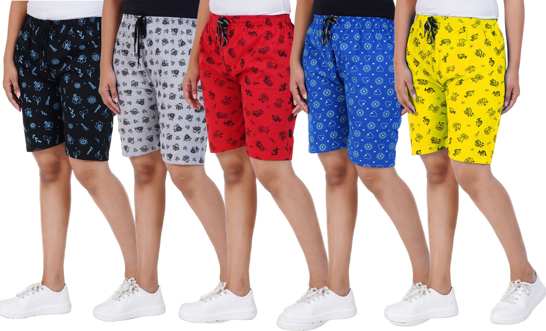 zivora Pack of 5 Printed Women Multicolor Basic Shorts-picture-4