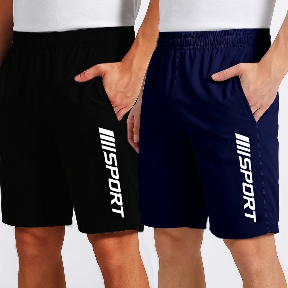 Pack of 2 Solid Men Black Regular Shorts-image-48