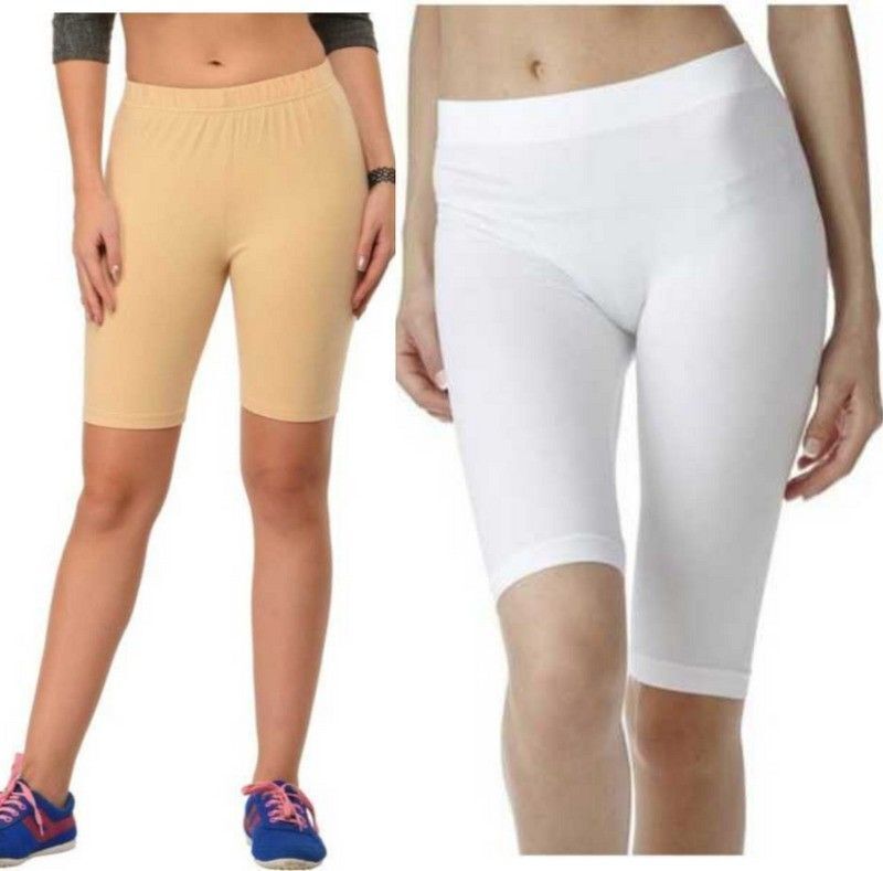 vishwakarm trend Pack of 2 Solid Women Beige, White Gym Shorts, Night Shorts, Running Shorts, Sports Shorts, Cycling Shorts, Swim Shorts-picture-28
