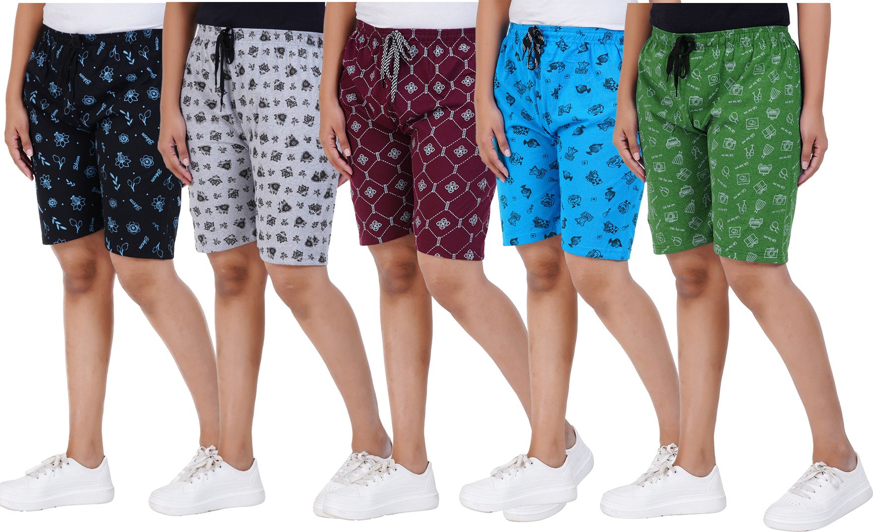 afra Pack of 5 Printed Women Multicolor Casual Shorts-picture-4