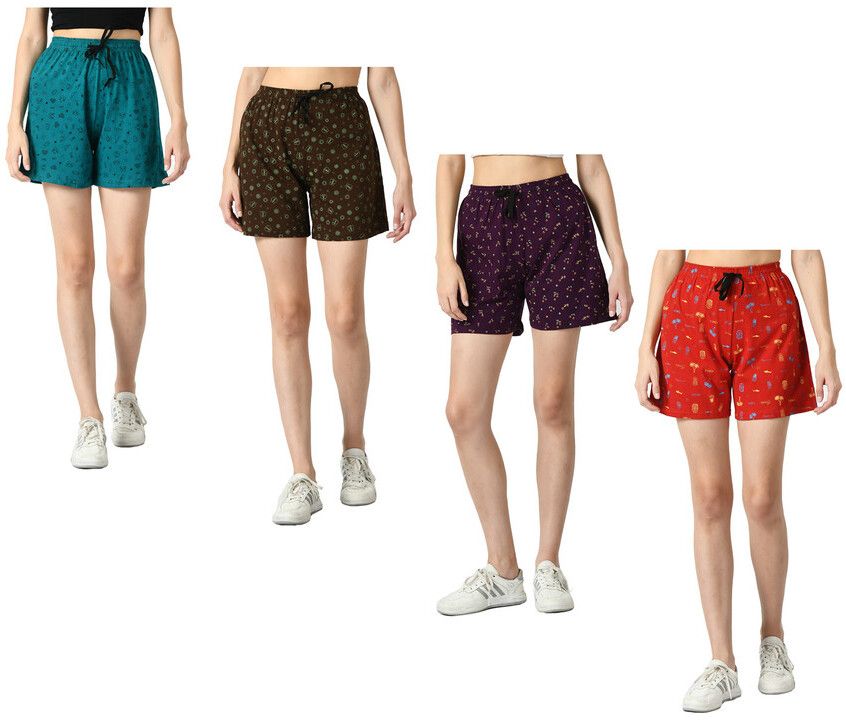 kavya Pack of 4 Printed Women Multicolor Regular Shorts-picture-19