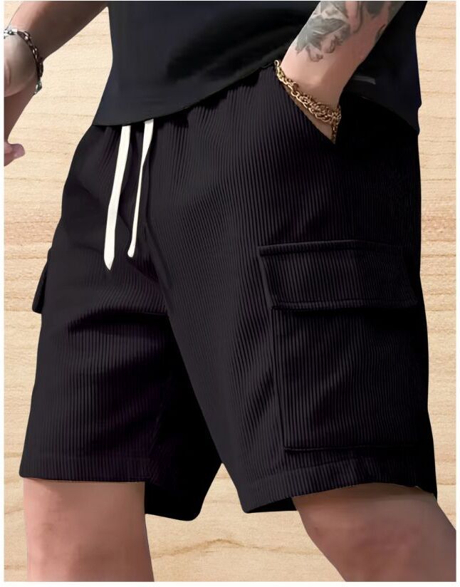 vivek Solid Men Black Cargo Shorts-picture-22