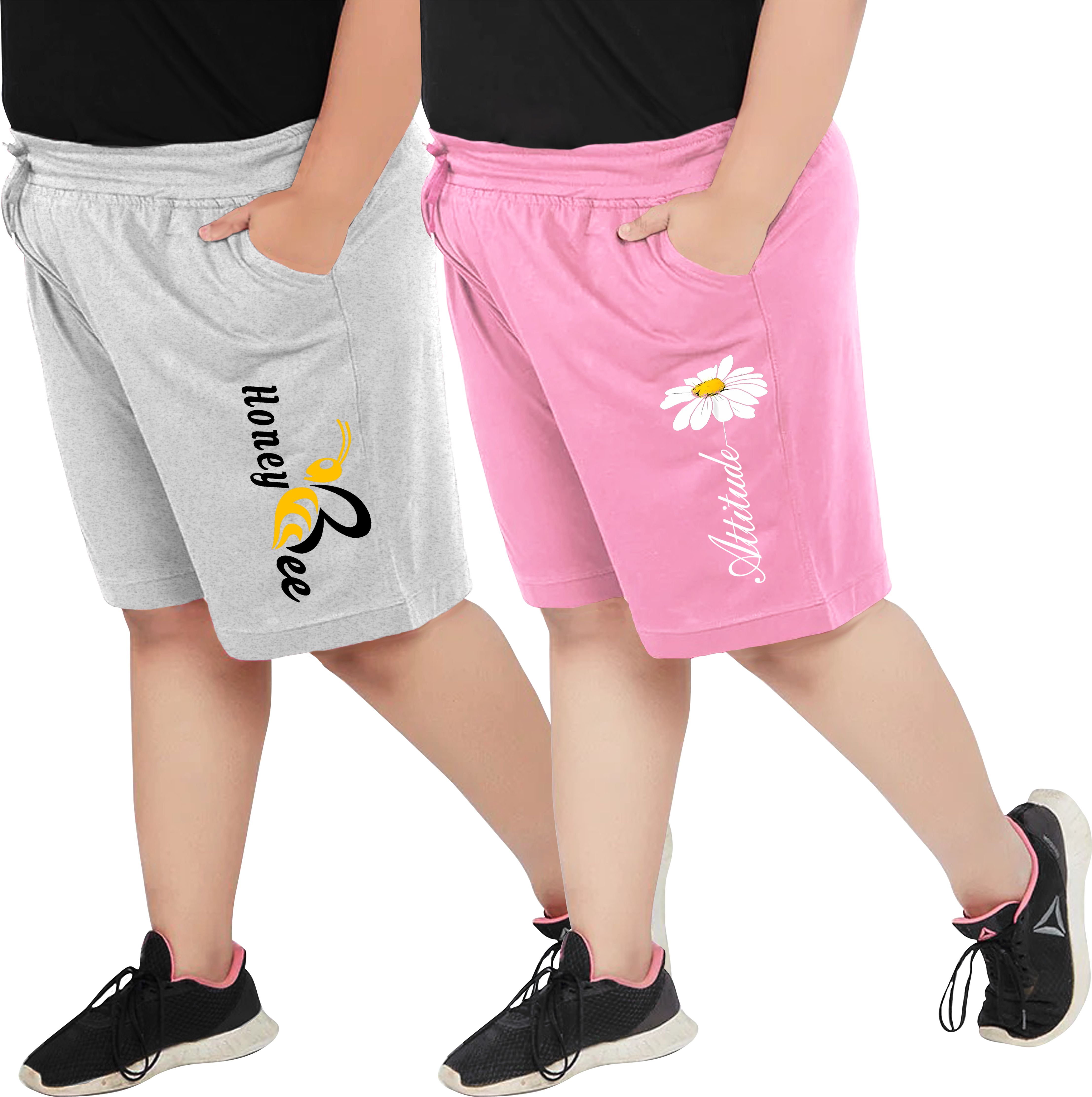 elite soul Pack of 2 Graphic Print Women Multicolor Casual Shorts-picture-34