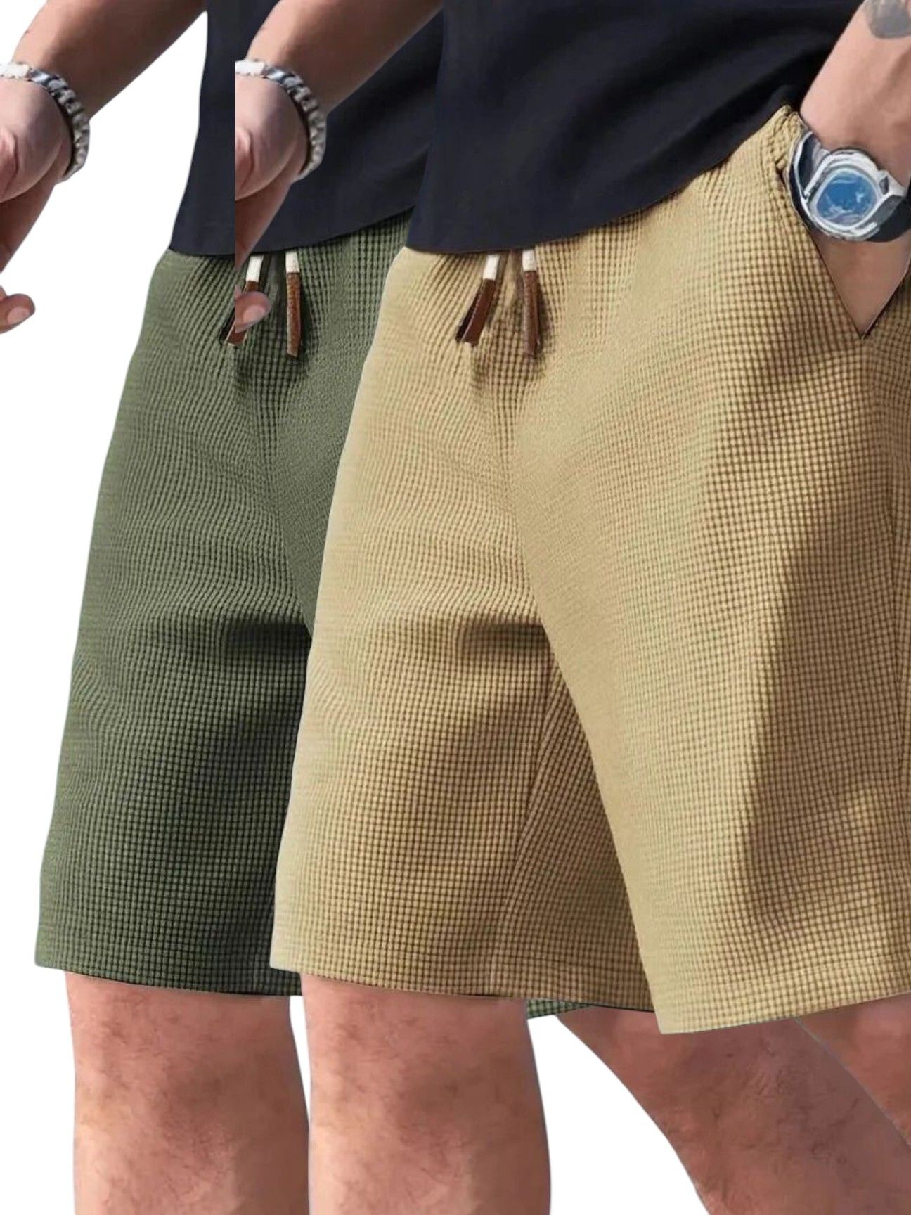 feshvog Solid Men Dark Green, Beige Casual Shorts-picture-32