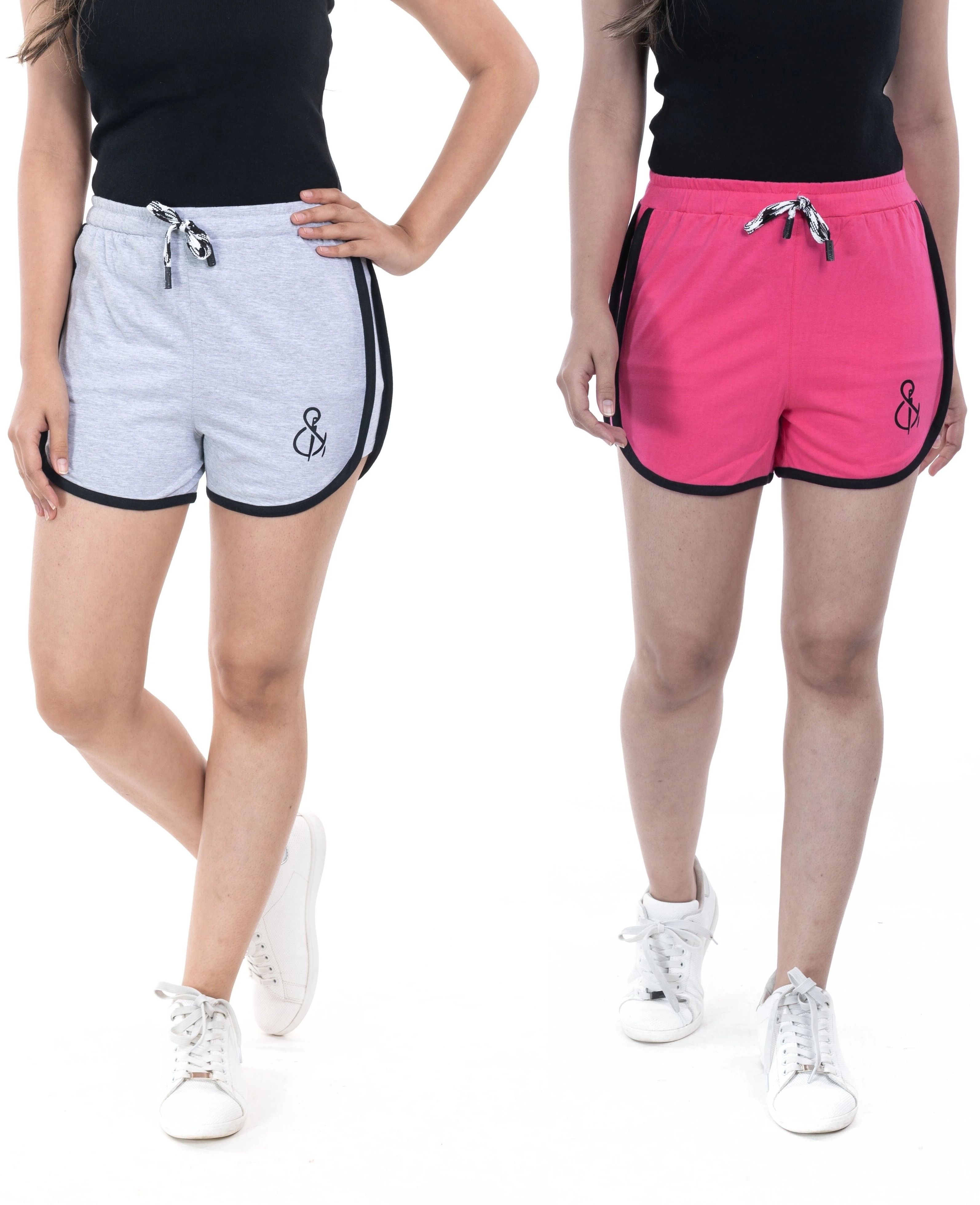 styleaone Pack of 2 Self Design Women Grey, Pink Hotpants, Night Shorts, Gym Shorts, Cycling Shorts, Running Shorts, Sports Shorts-picture-17