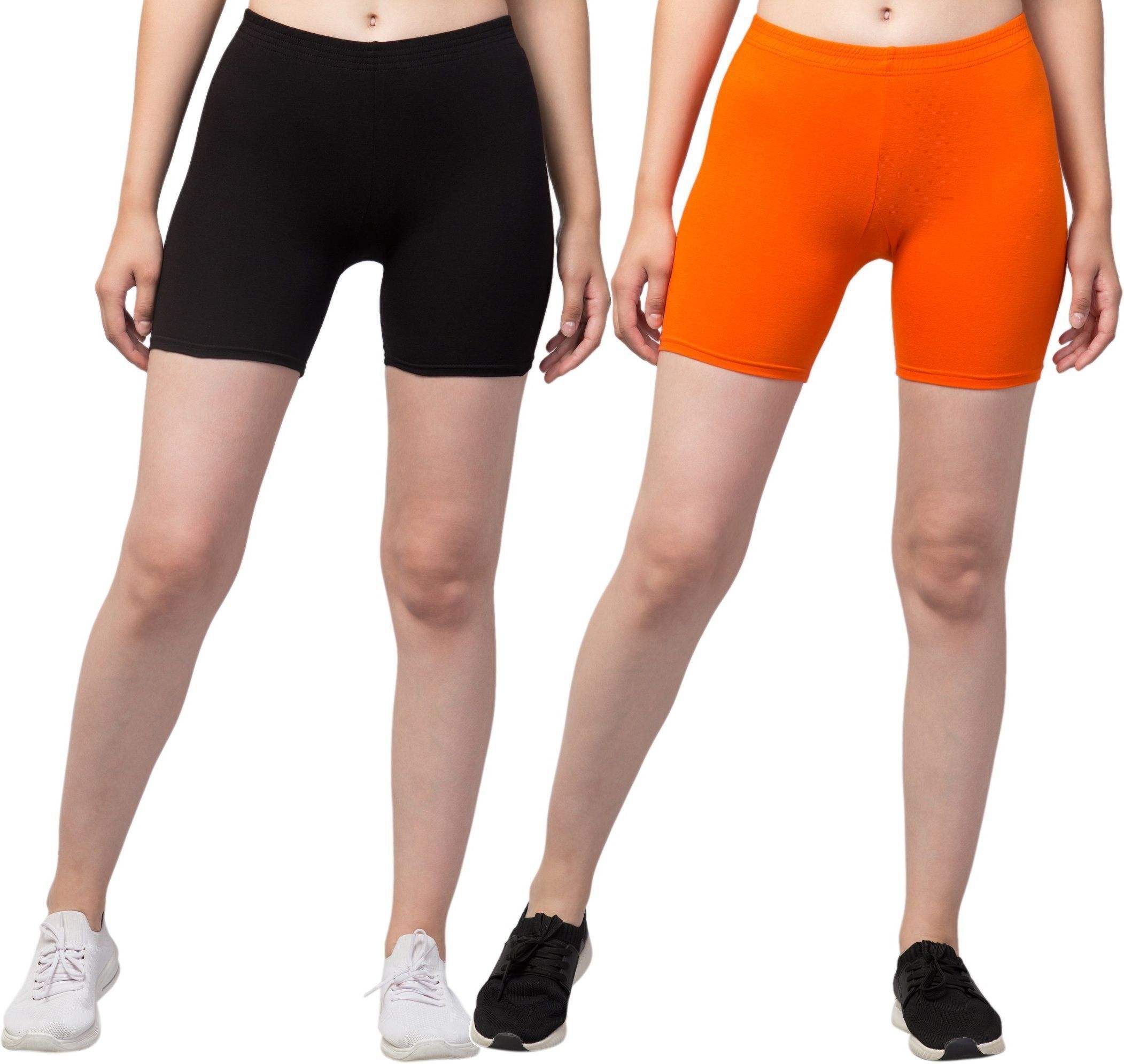 vishwakarm trend Pack of 2 Solid Women Orange, Black Sports Shorts-picture-23