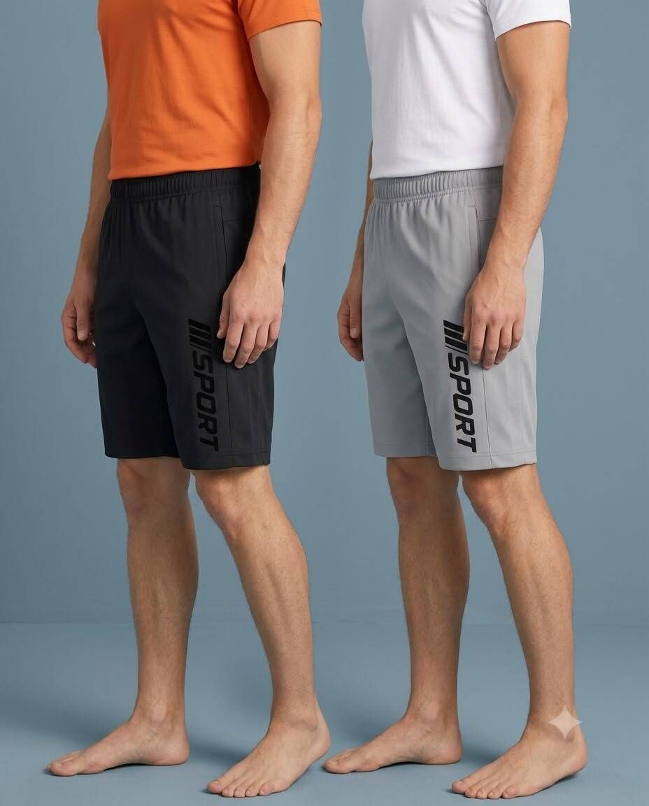 sell4u Pack of 2 Solid, Graphic Print Men Black, Grey Sports Shorts-picture-19