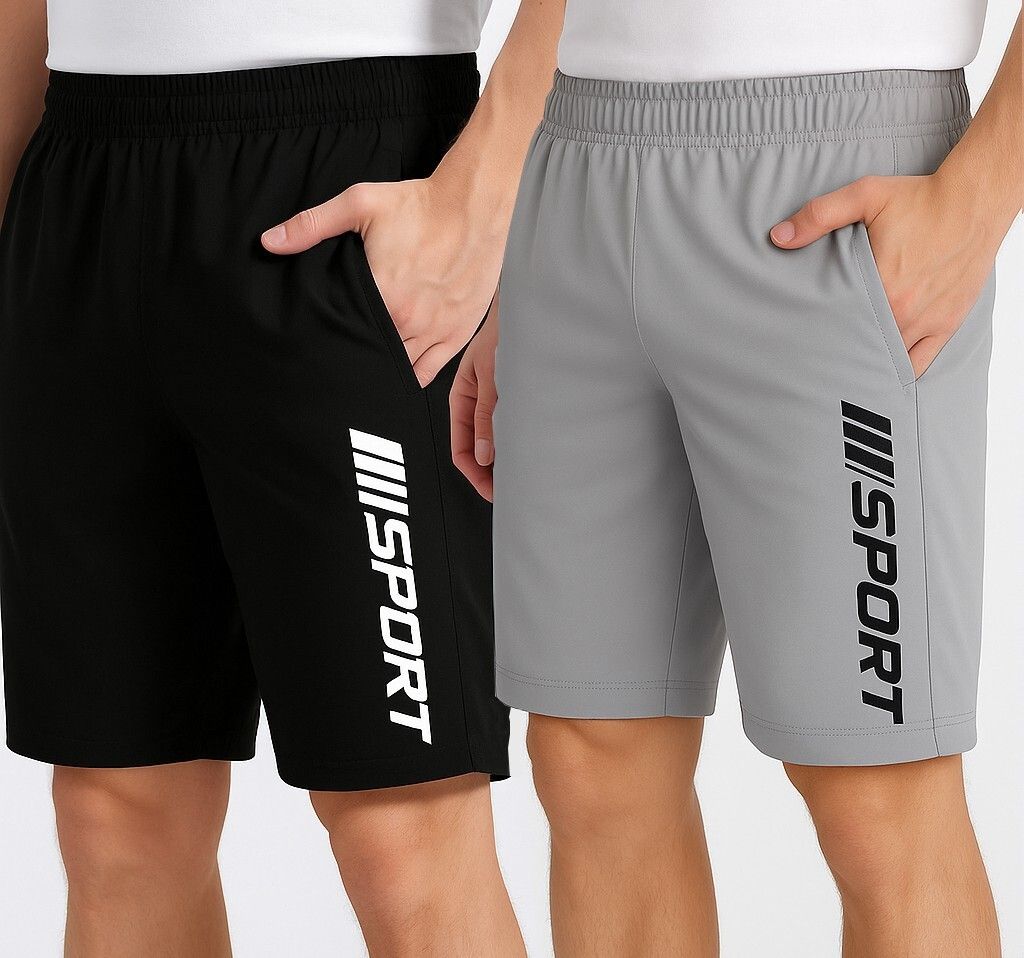 flyzen Pack of 2 Graphic Print Men Black, Grey Regular Shorts-picture-21