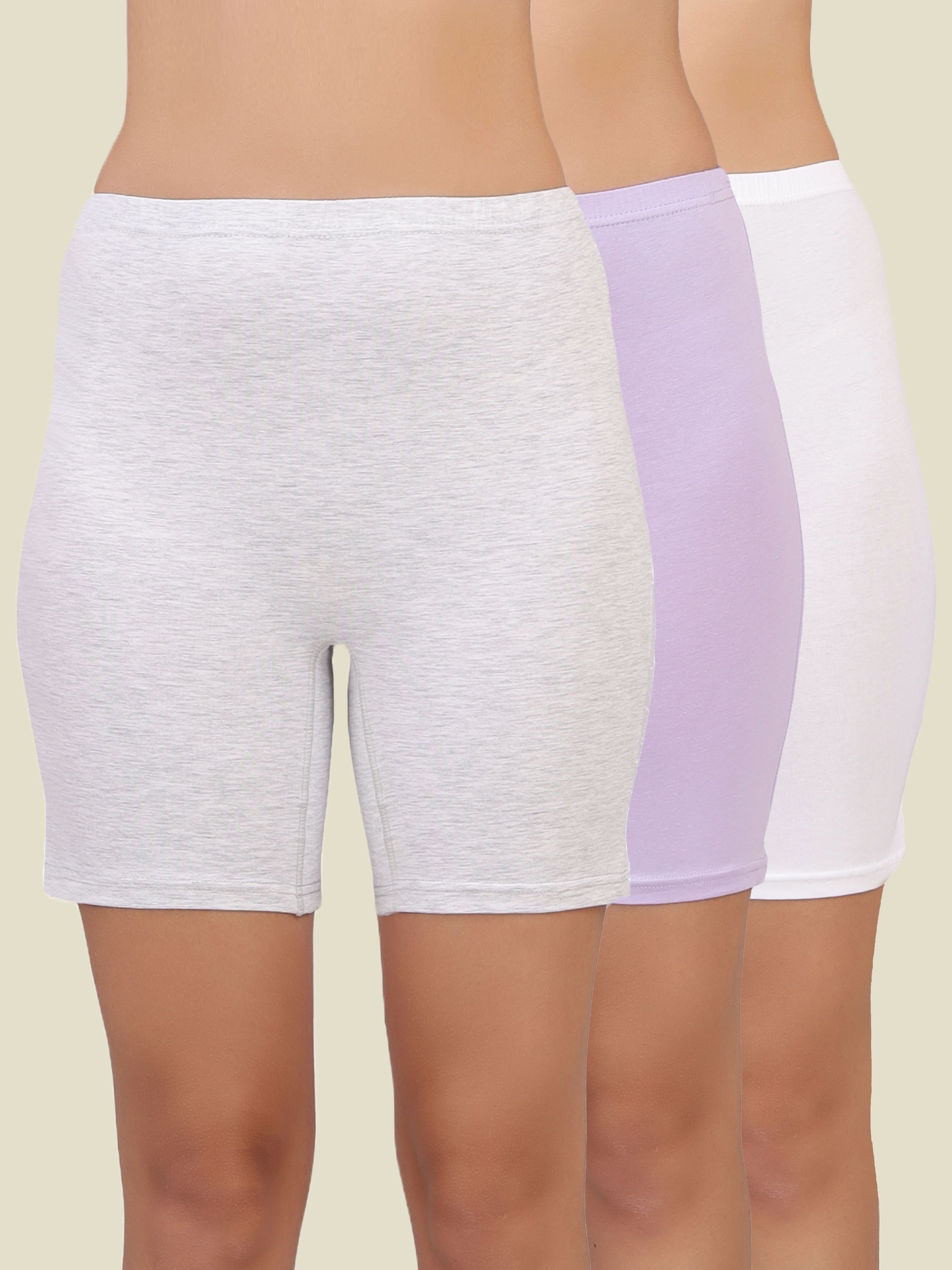 selfcare Pack of 3 Solid Women Grey, Purple, White Cycling Shorts, Gym Shorts, Night Shorts, Regular Shorts, Running Shorts-picture-17