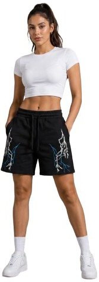 custom thread Graphic Print Women Black, White, Blue Gym Shorts-picture-14