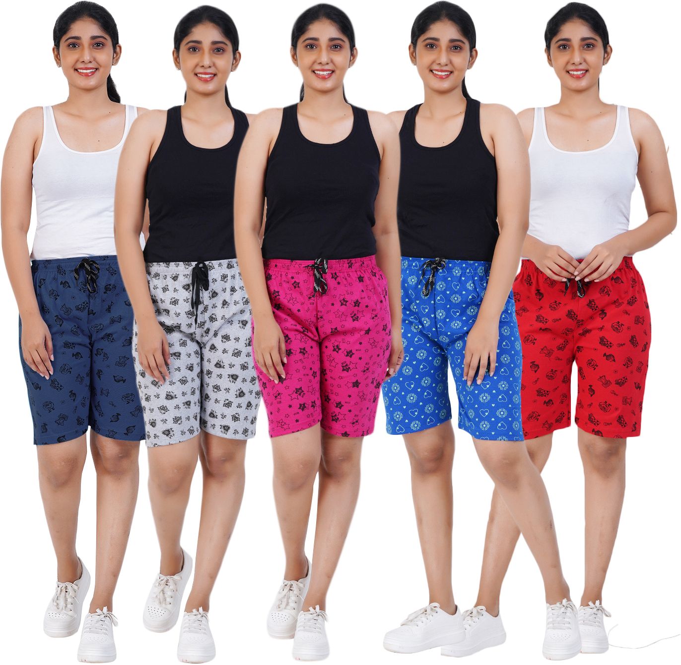 afra Pack of 5 Printed Women Multicolor Basic Shorts-picture-0