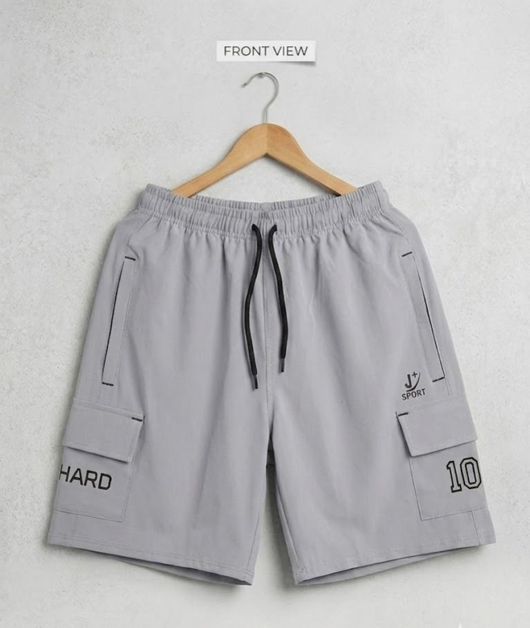 Solid Men Grey Cargo Shorts, Basic Shorts, Regular Shorts, Casual Shorts-image-3