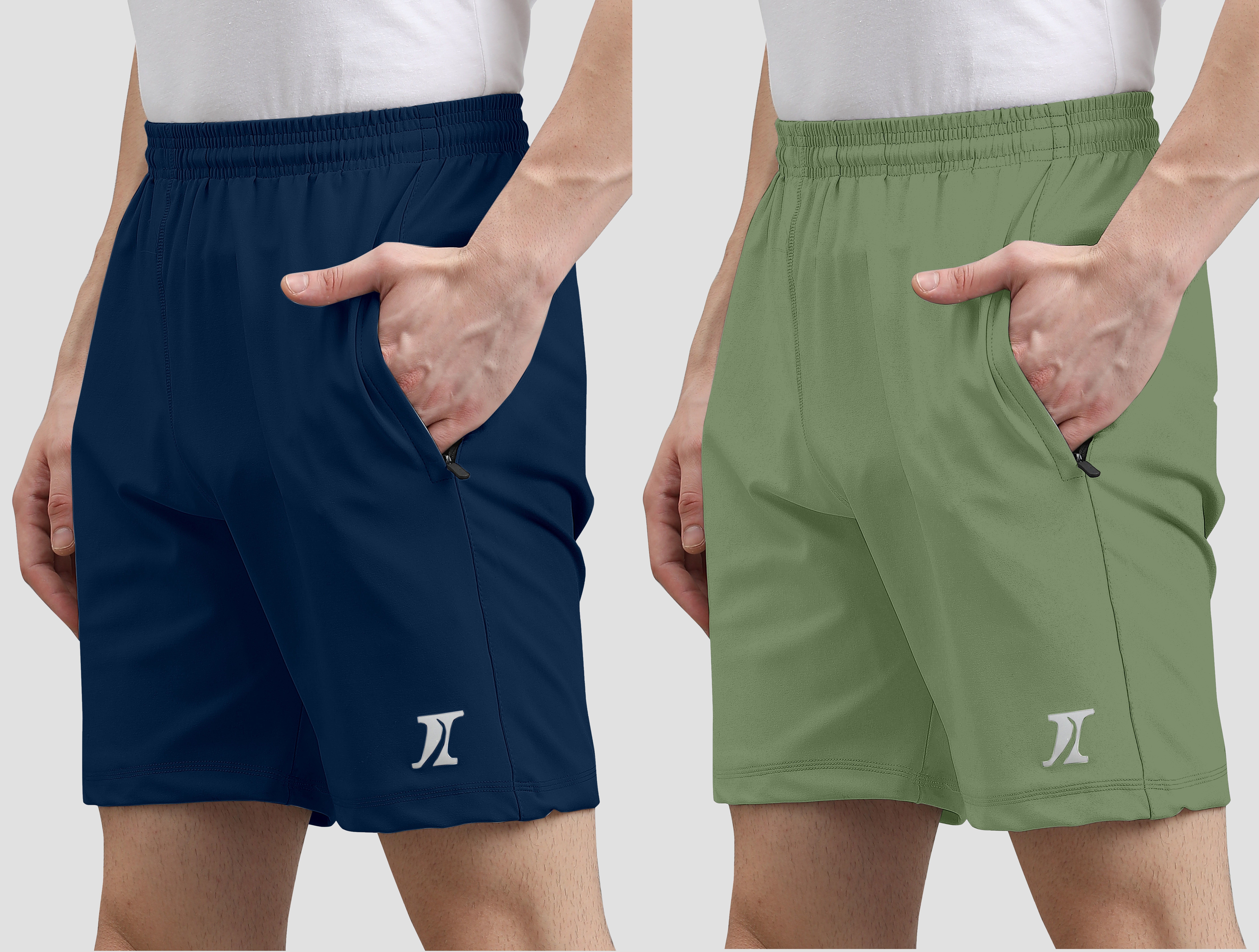 Pack of 2 Solid Men Blue, Light Green Casual Shorts