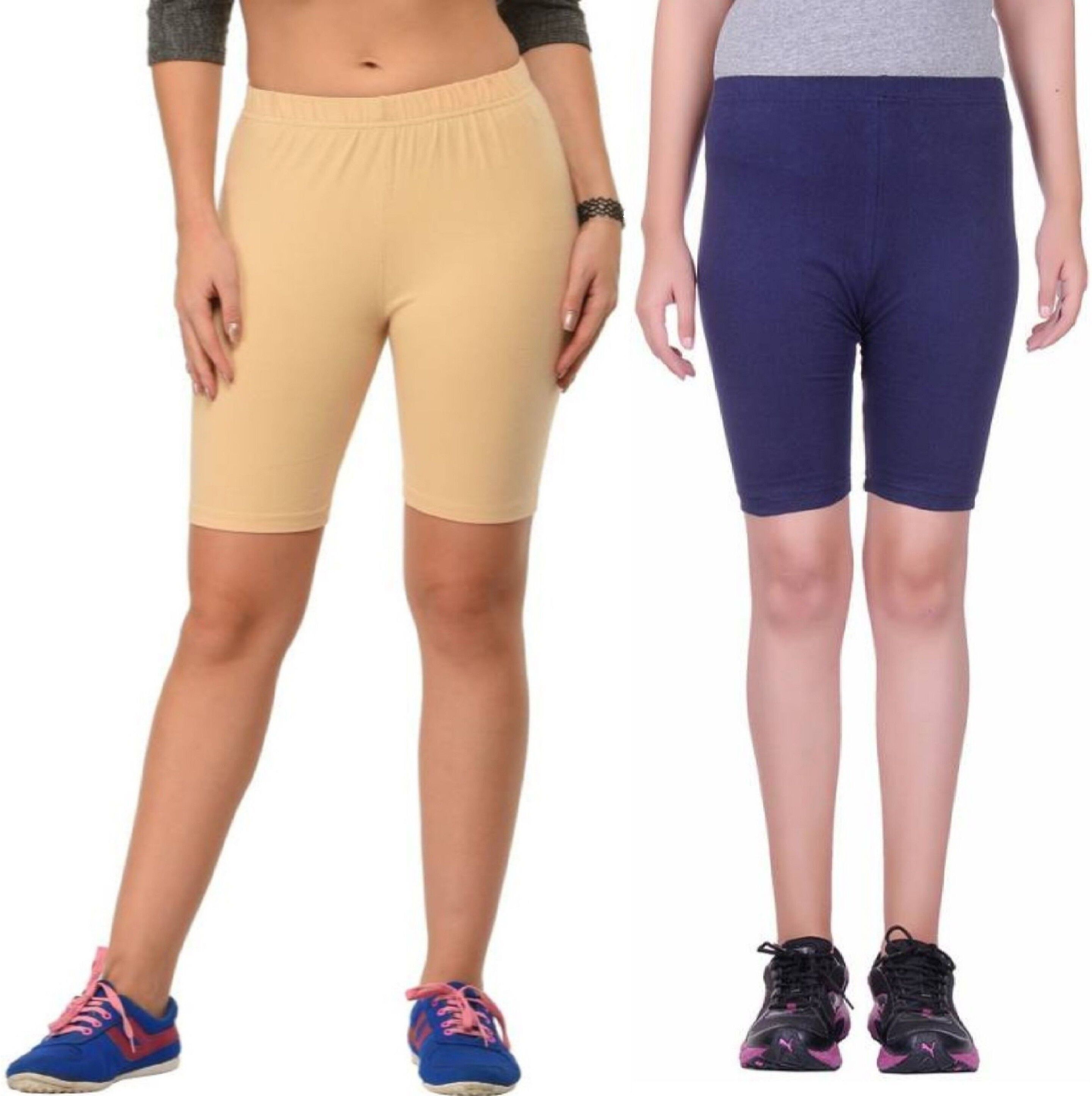 the klowt co Pack of 2 Solid Women Beige, Blue Sports Shorts, Cycling Shorts, Gym Shorts, Running Shorts-picture-26