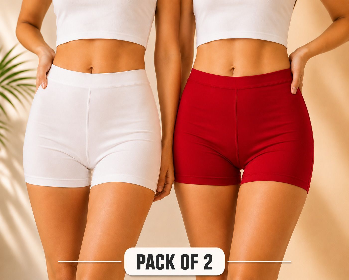 vishwakarm trend Pack of 2 Solid Women Red, White Compression Shorts, Basic Shorts-picture-20