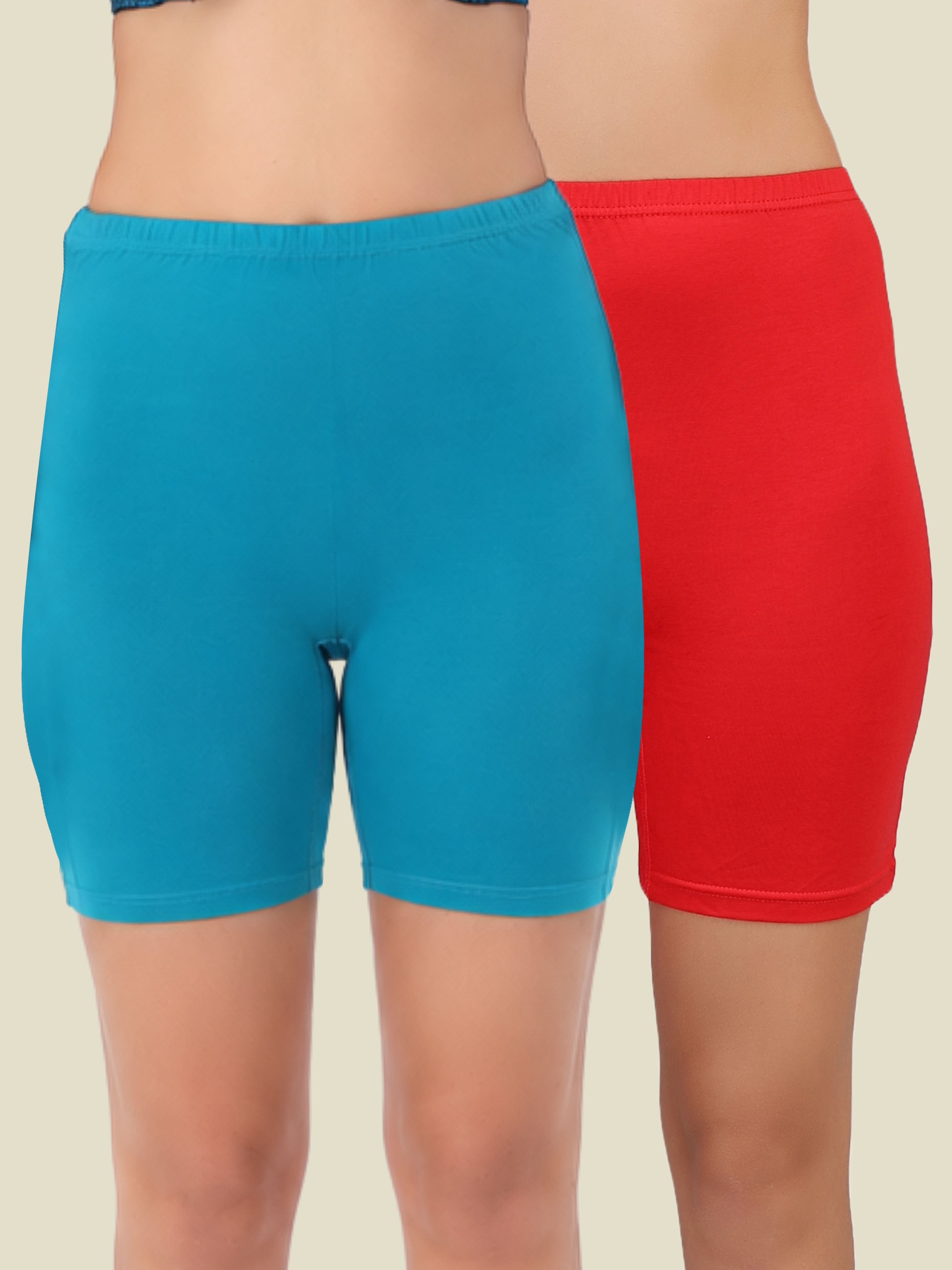 Pack of 2 Solid Women Blue, Red Cycling Shorts, Gym Shorts, Night Shorts, Regular Shorts, Running Shorts-image-20