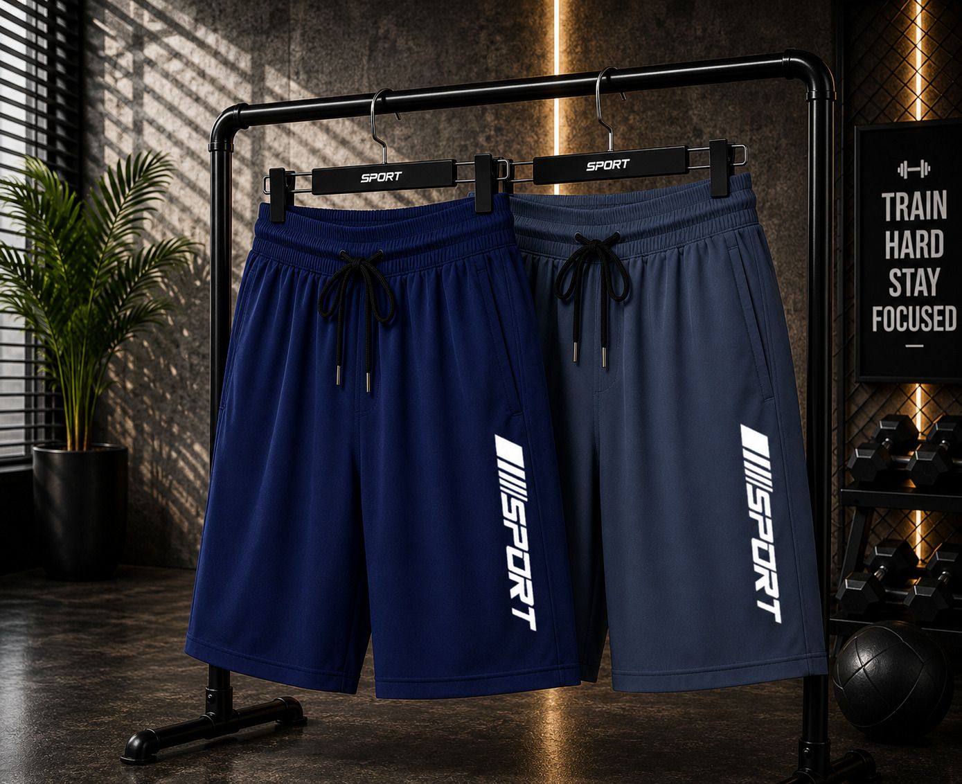 aride Pack of 2 Solid, Graphic Print Men Blue, Grey Gym Shorts, Sports Shorts-picture-2