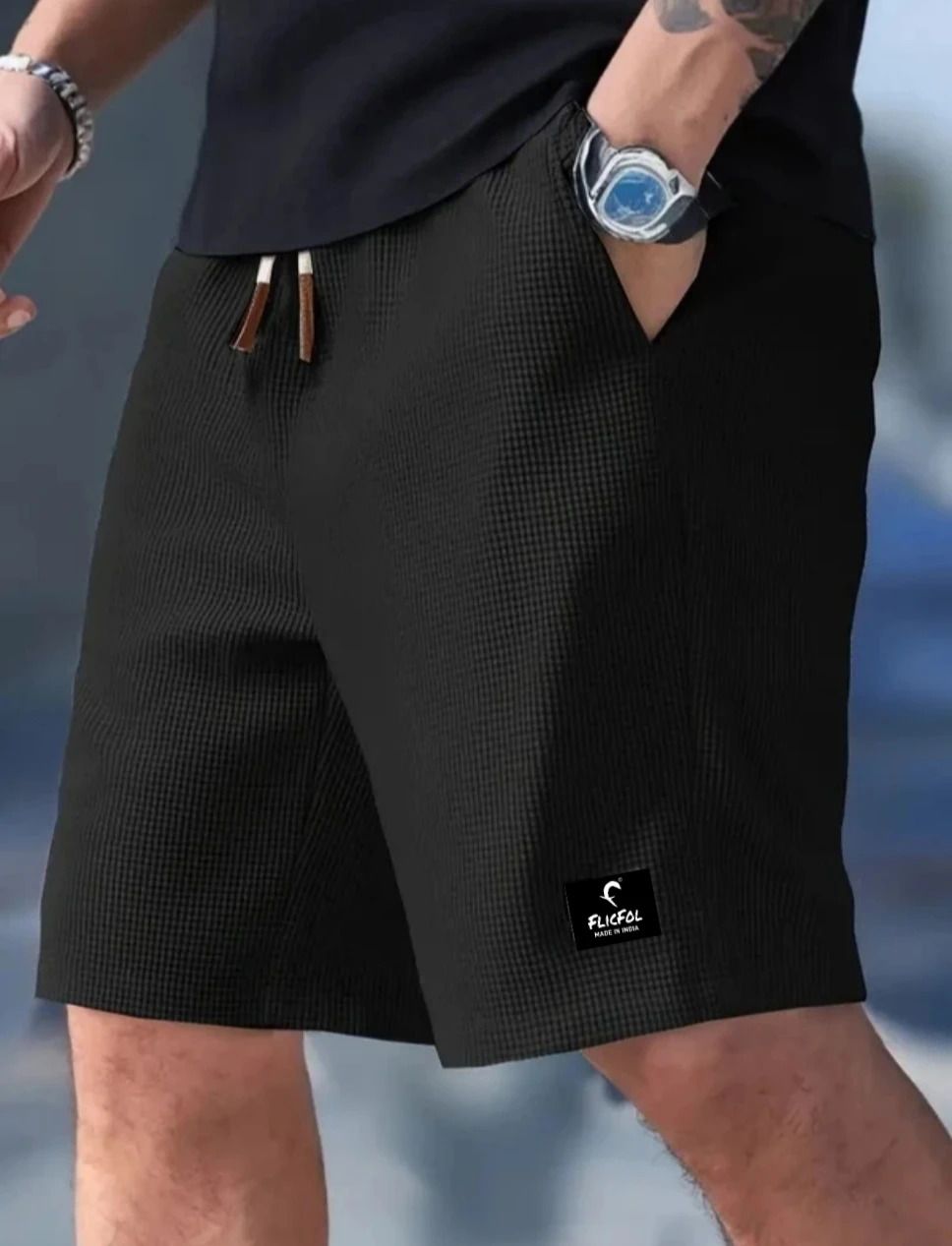 Self Design Men Black Regular Shorts-image-41