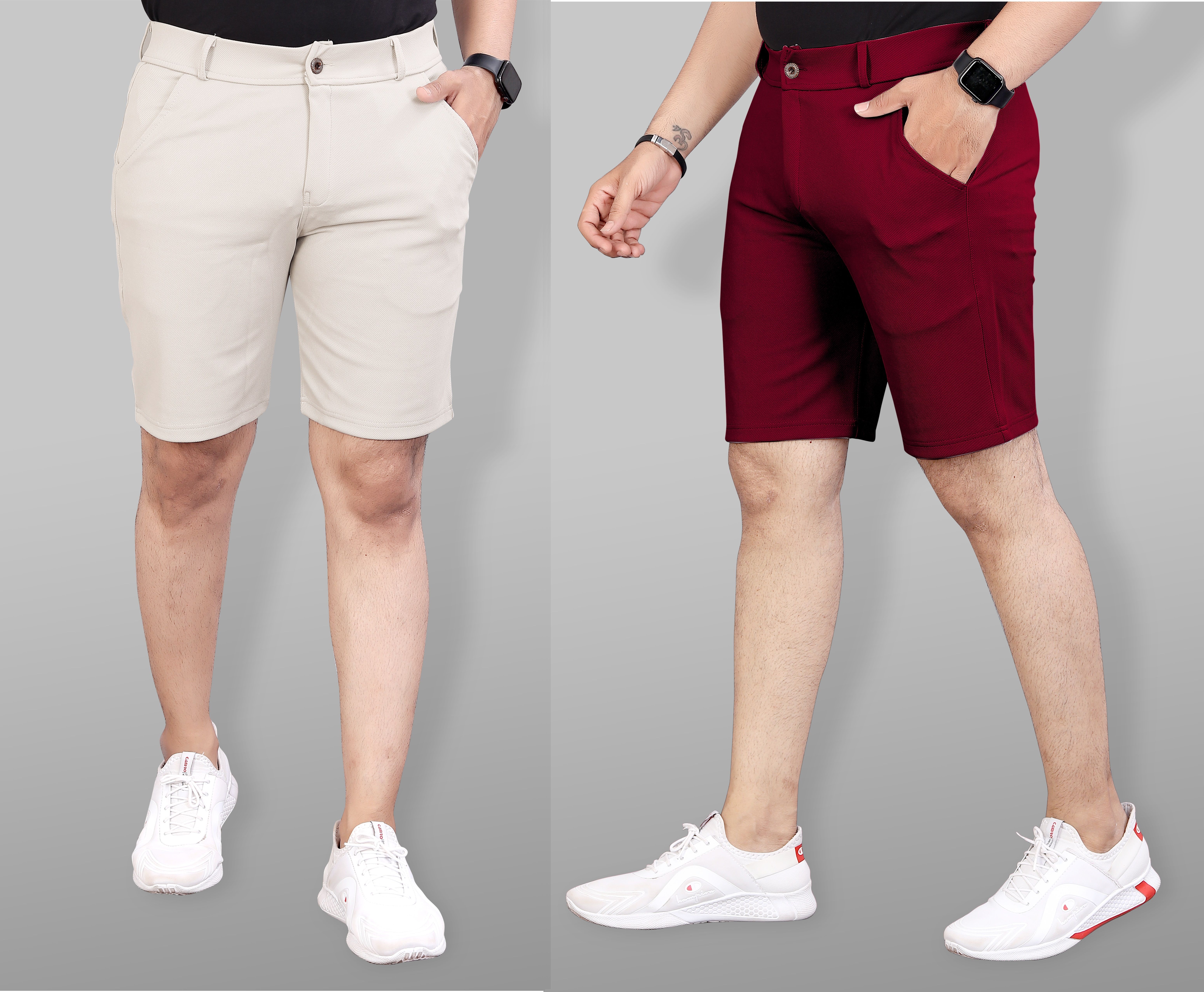 Pack of 2 Solid Men Beige, Maroon Sports Shorts